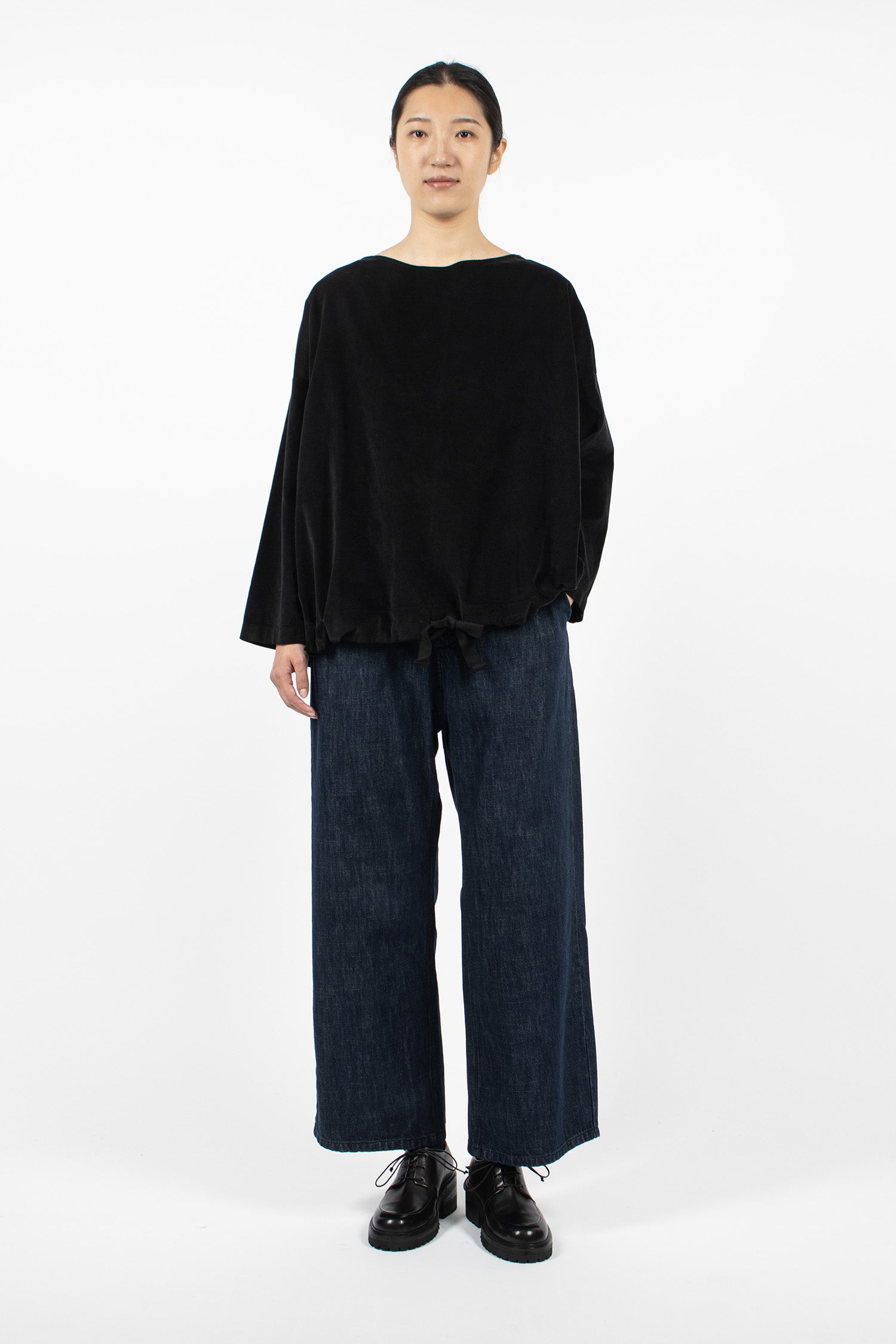 12167 Drawstring-Hem T-Shirt V Black