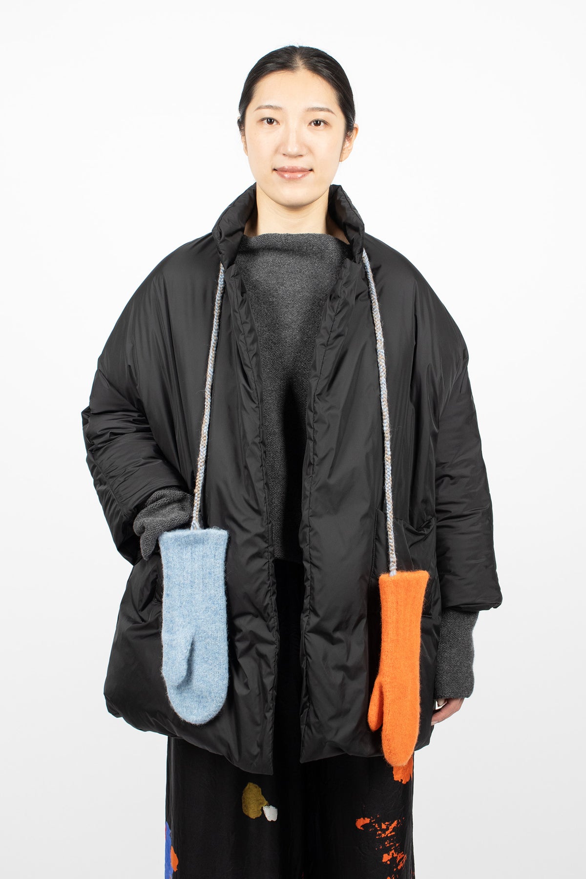Wool Felt Braid Gloves Light Blue/Orange