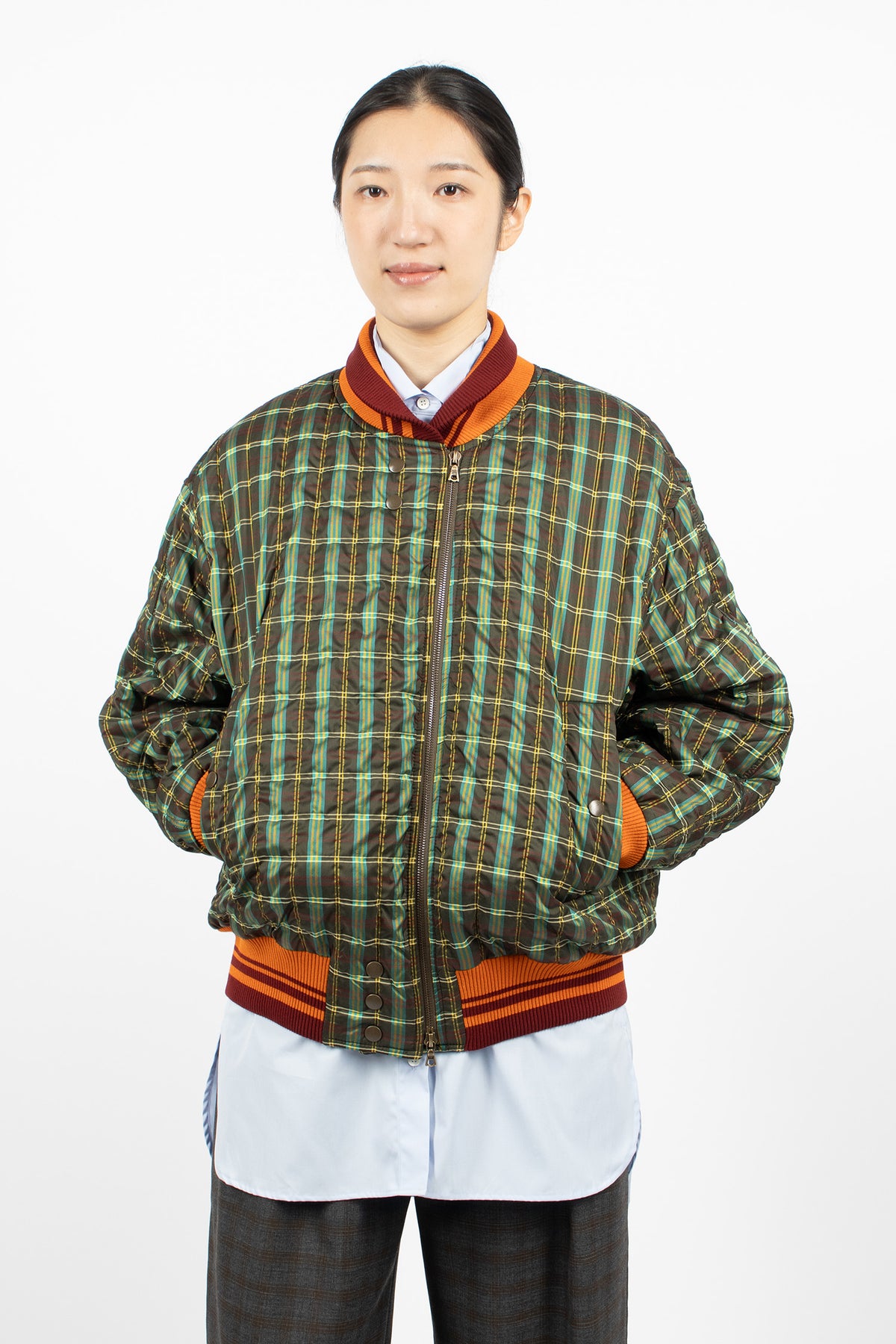 Padded Check Bomber Khaki