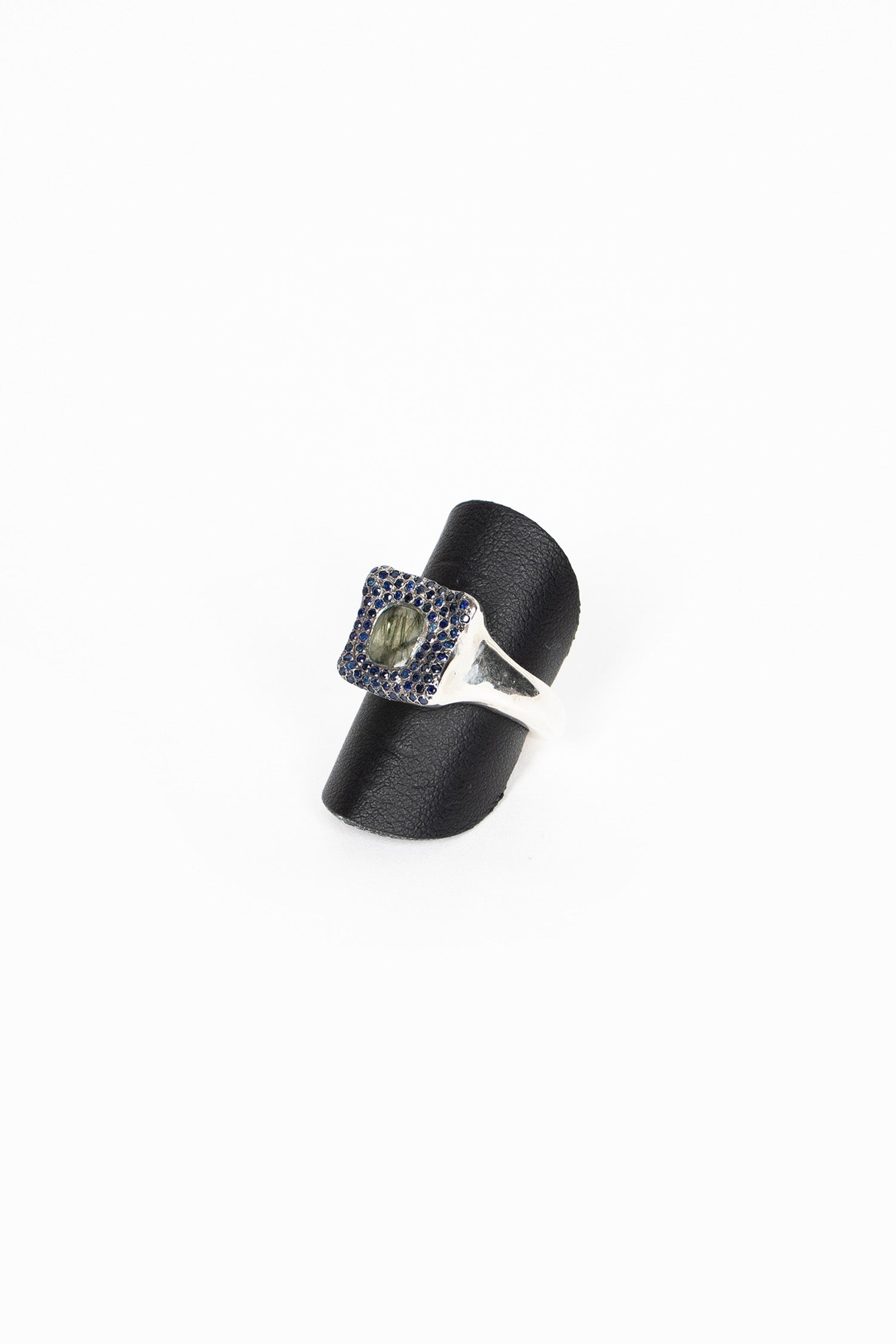 Leslie Ring Green Rutilated Quartz/Blue Sapphire
