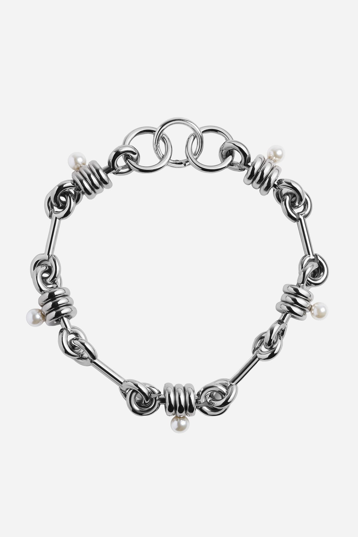 Stacked Link Pearl Chain Necklace Palladium/Pearl
