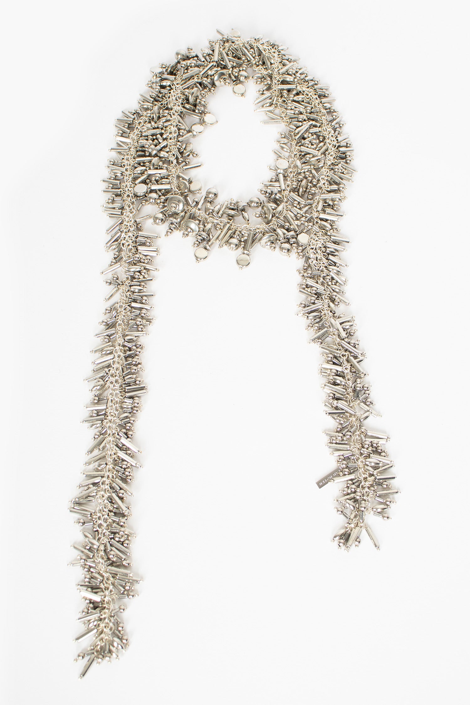 Embroidered Scarf Necklace Silver