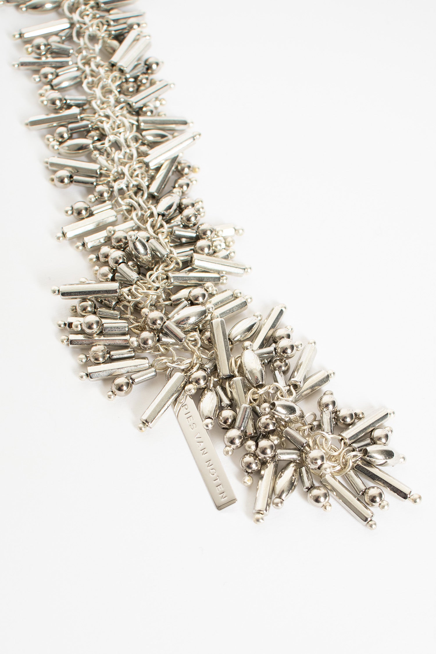 Embroidered Scarf Necklace Silver