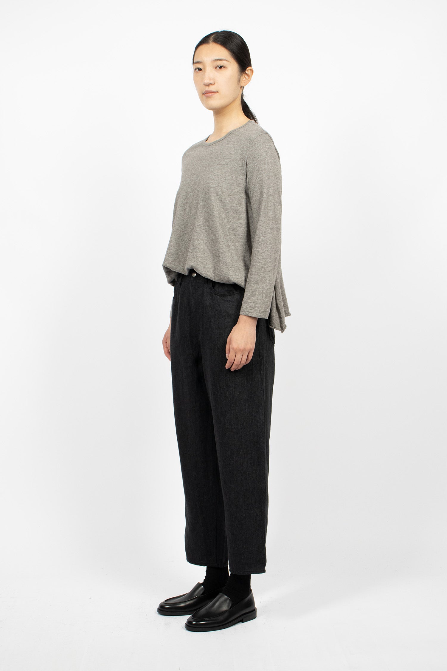 Linen Denim Tapered Pants Black