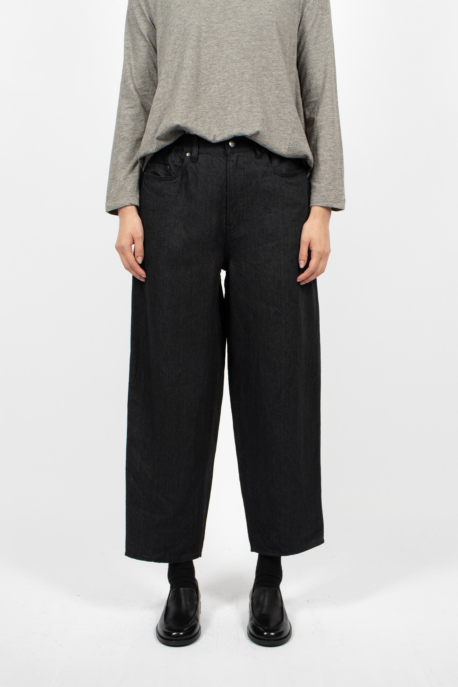 Linen Denim Tapered Pants Black