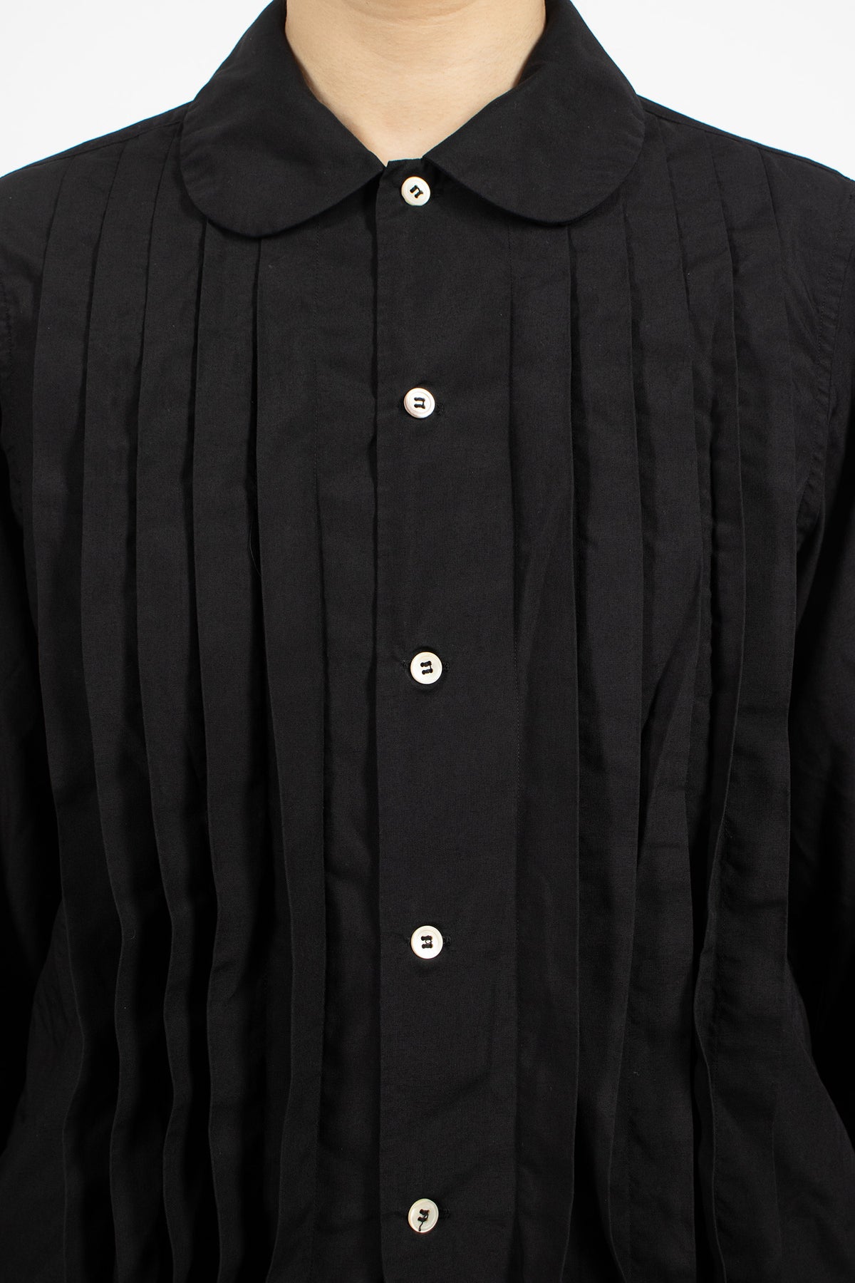 Round Collar Panel Blouse Black