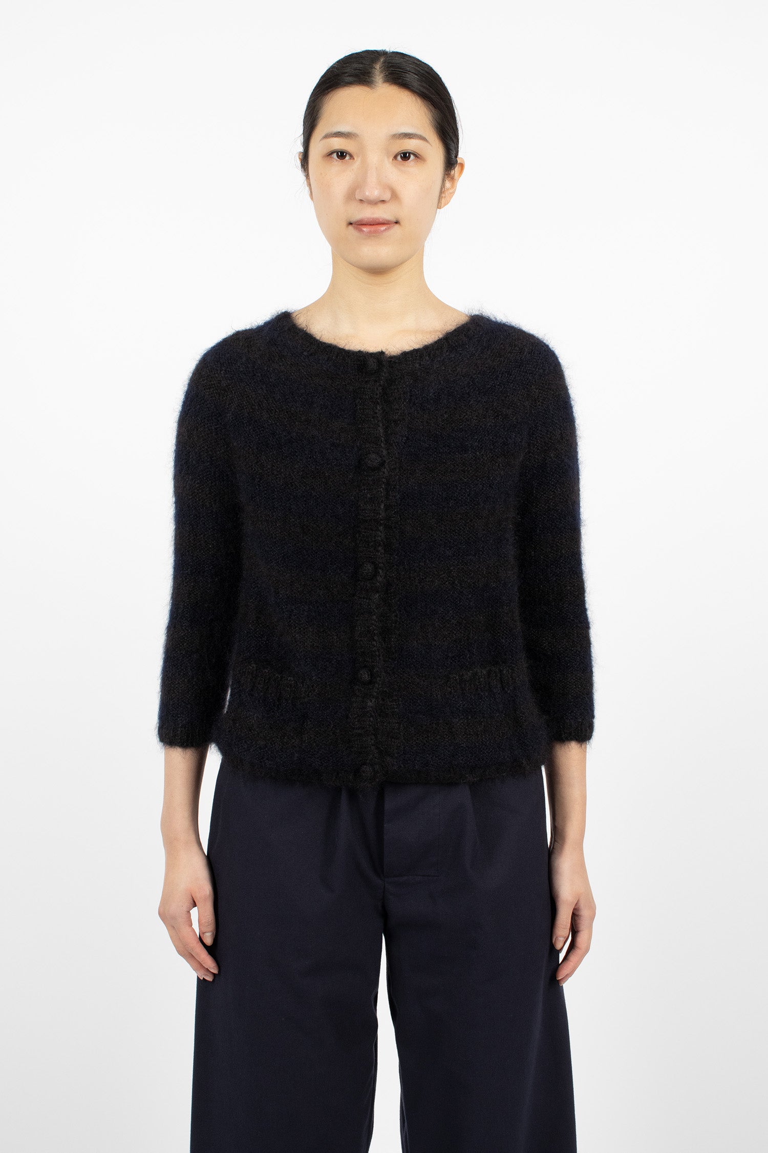 Hand-Knitted Stripe Cardigan Black/Dark Blue
