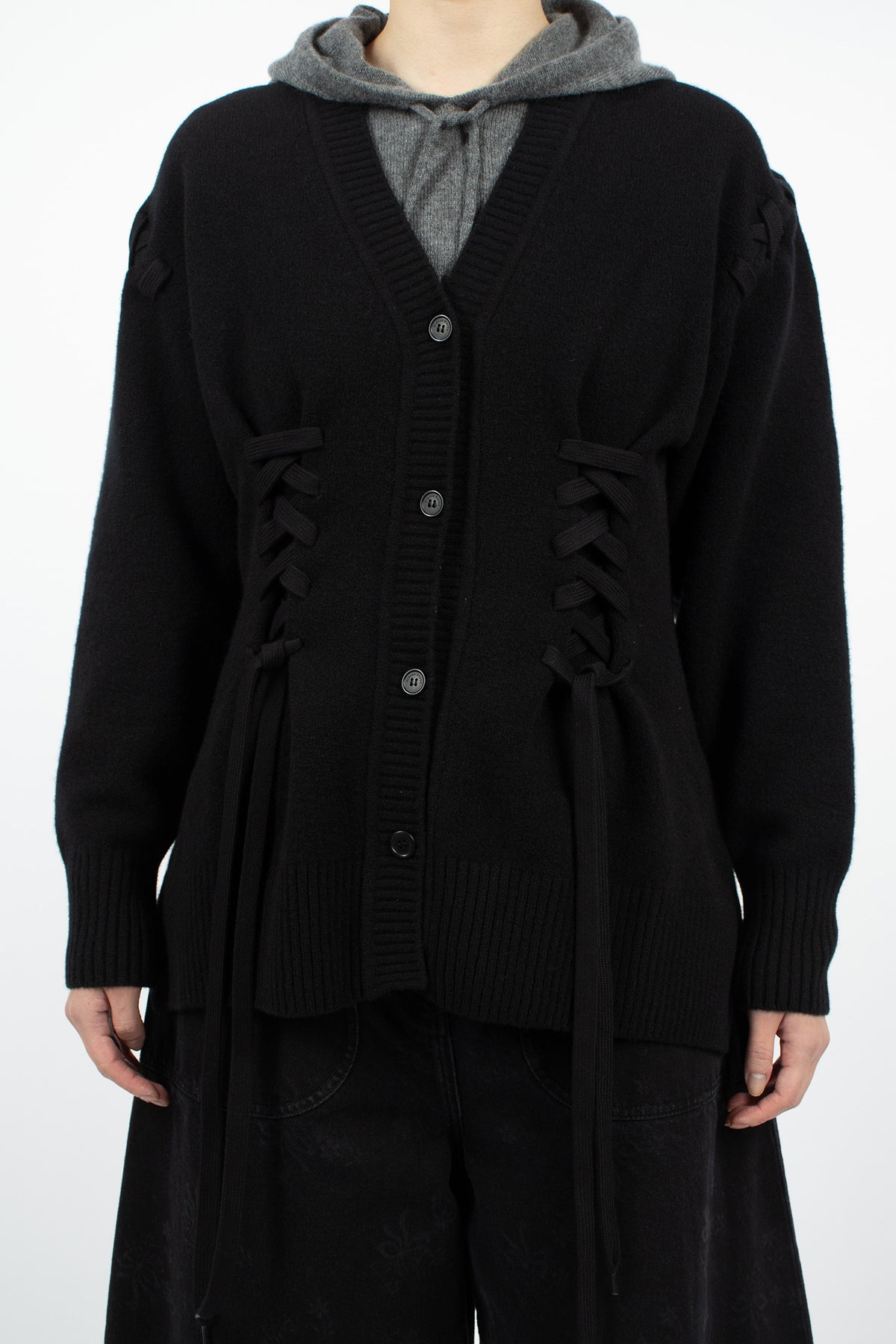 Merino Sculpted Corset Cardigan Black/Black