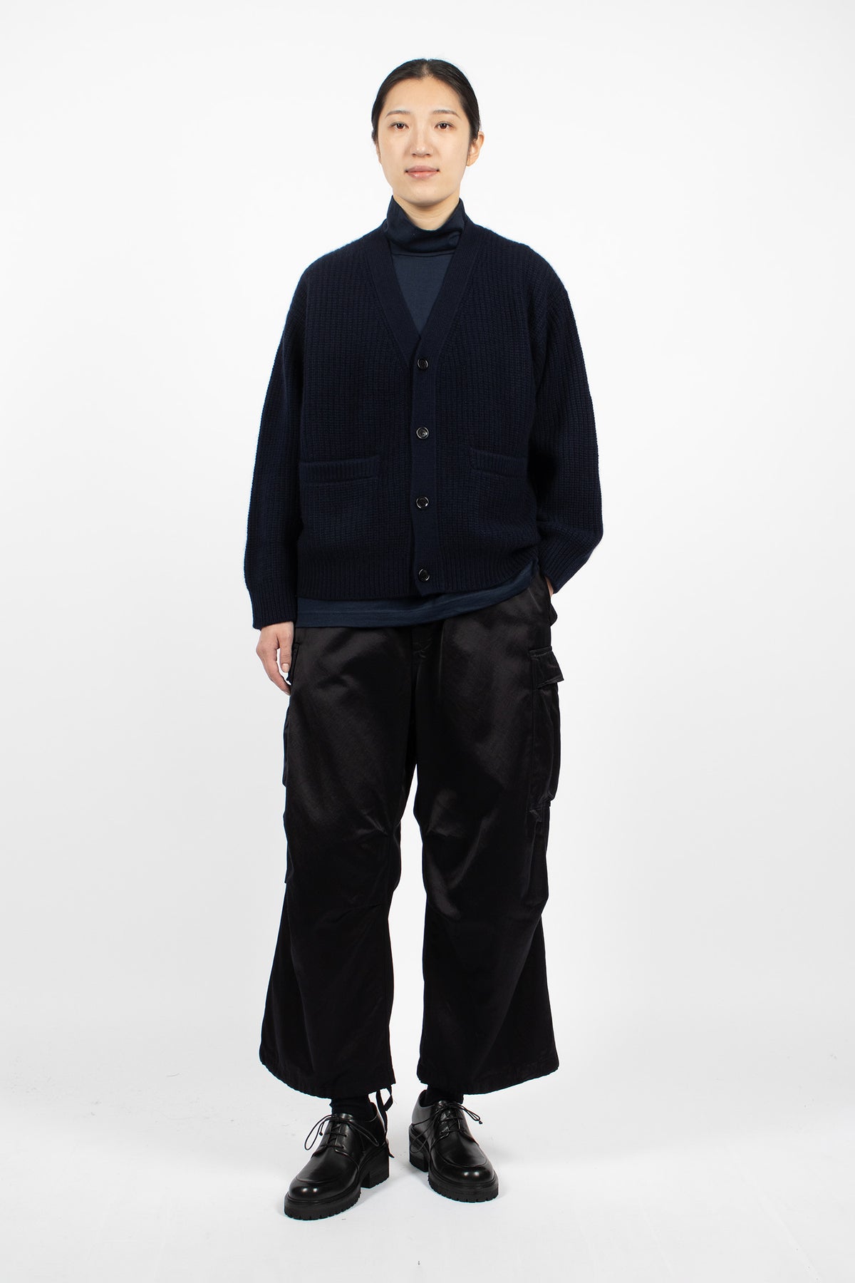 Rib Stitch V-Neck Cardigan Navy