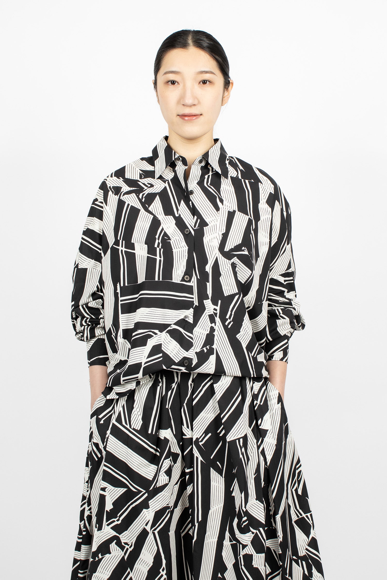 Oversized Cocoon Shirt Black/White Stripe