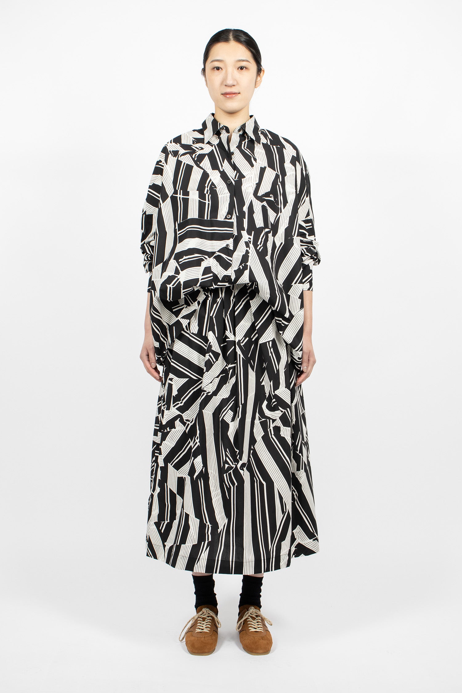 Printed A-Line Skirt Black/White Stripe