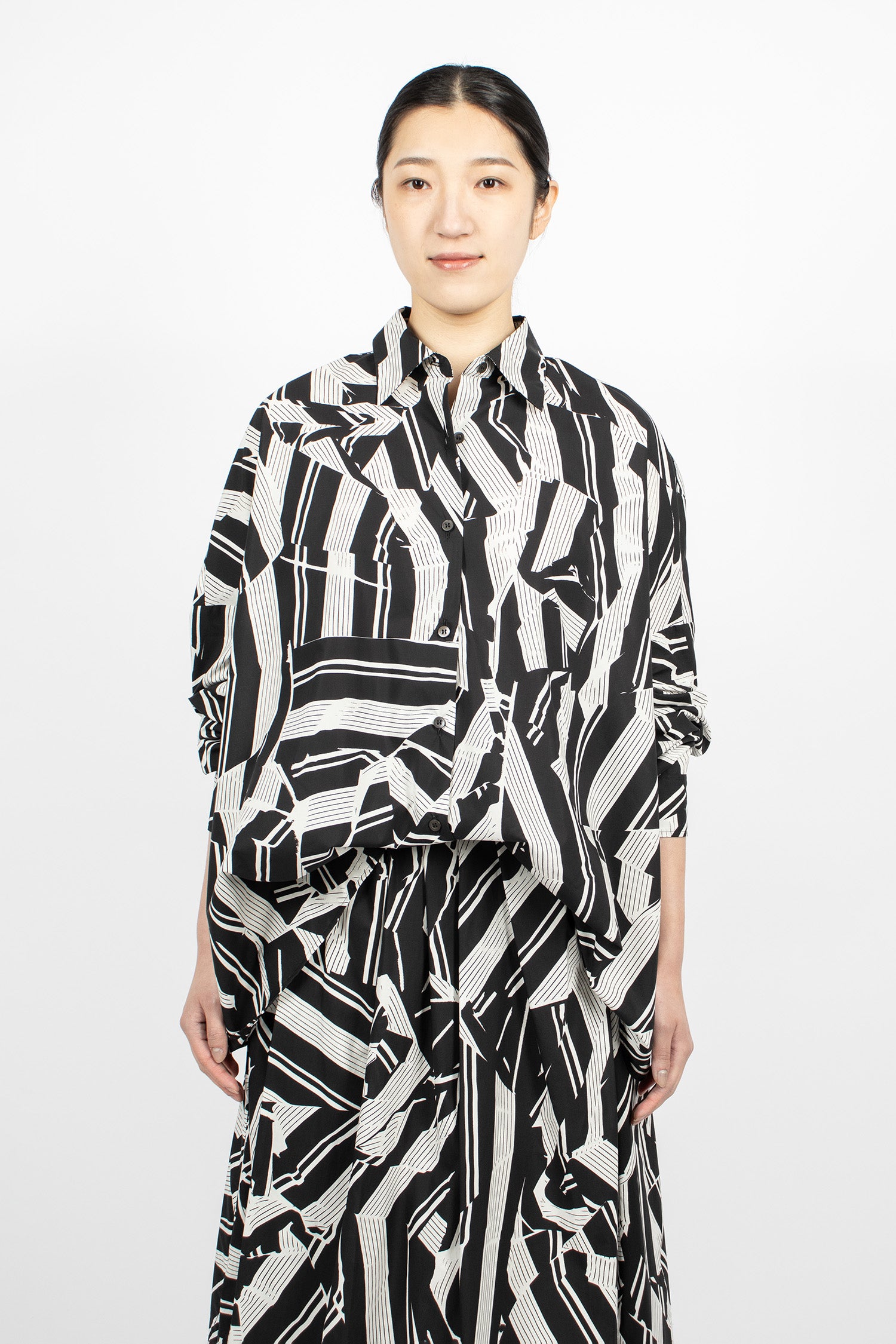 Oversized Cocoon Shirt Black/White Stripe