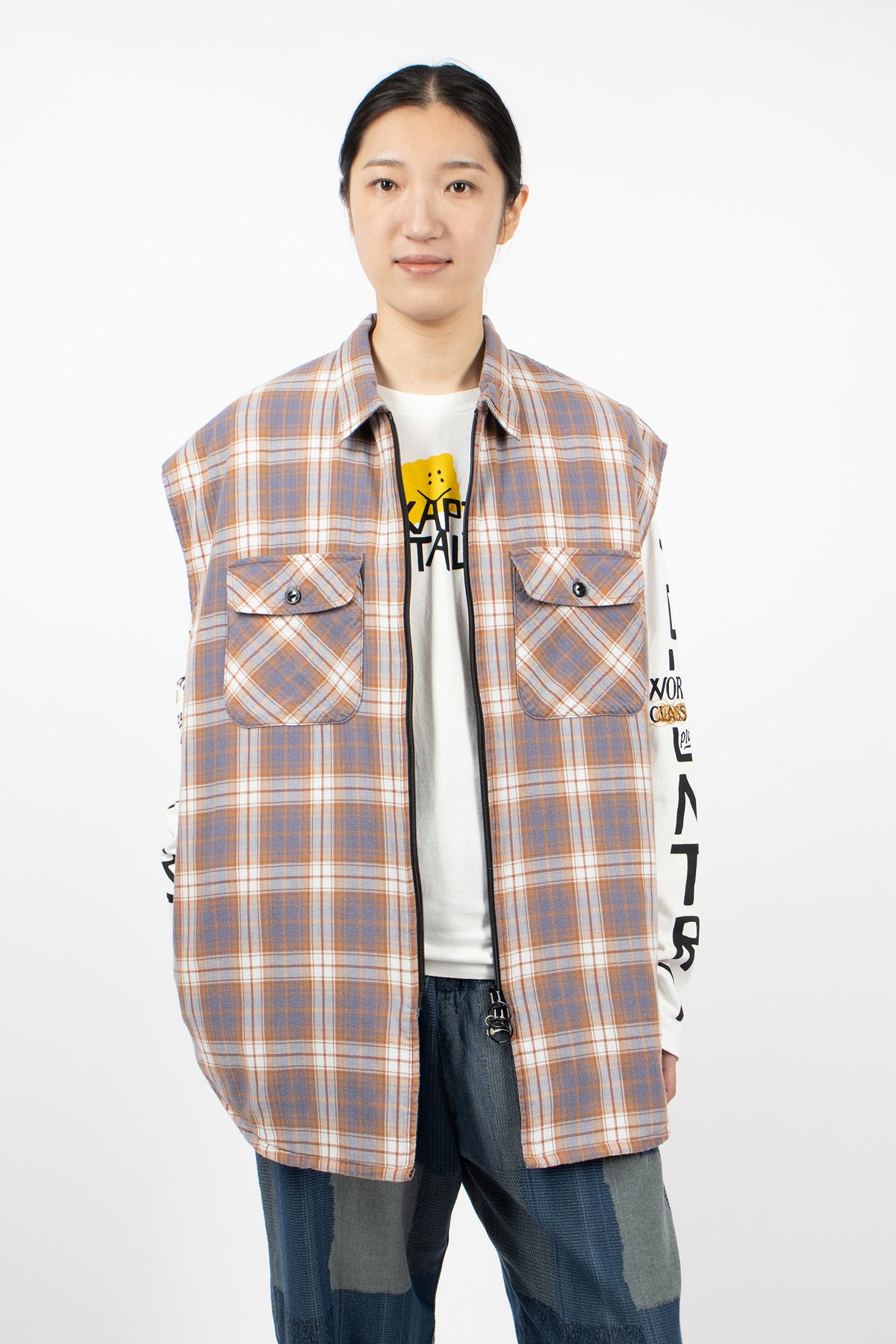 Flannel Check x Quilting Vest Navy