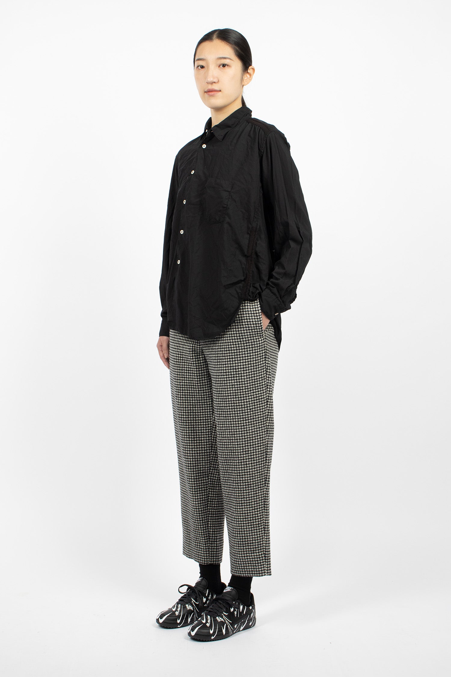 Wool Houndstooth Tapered Pants Black/White