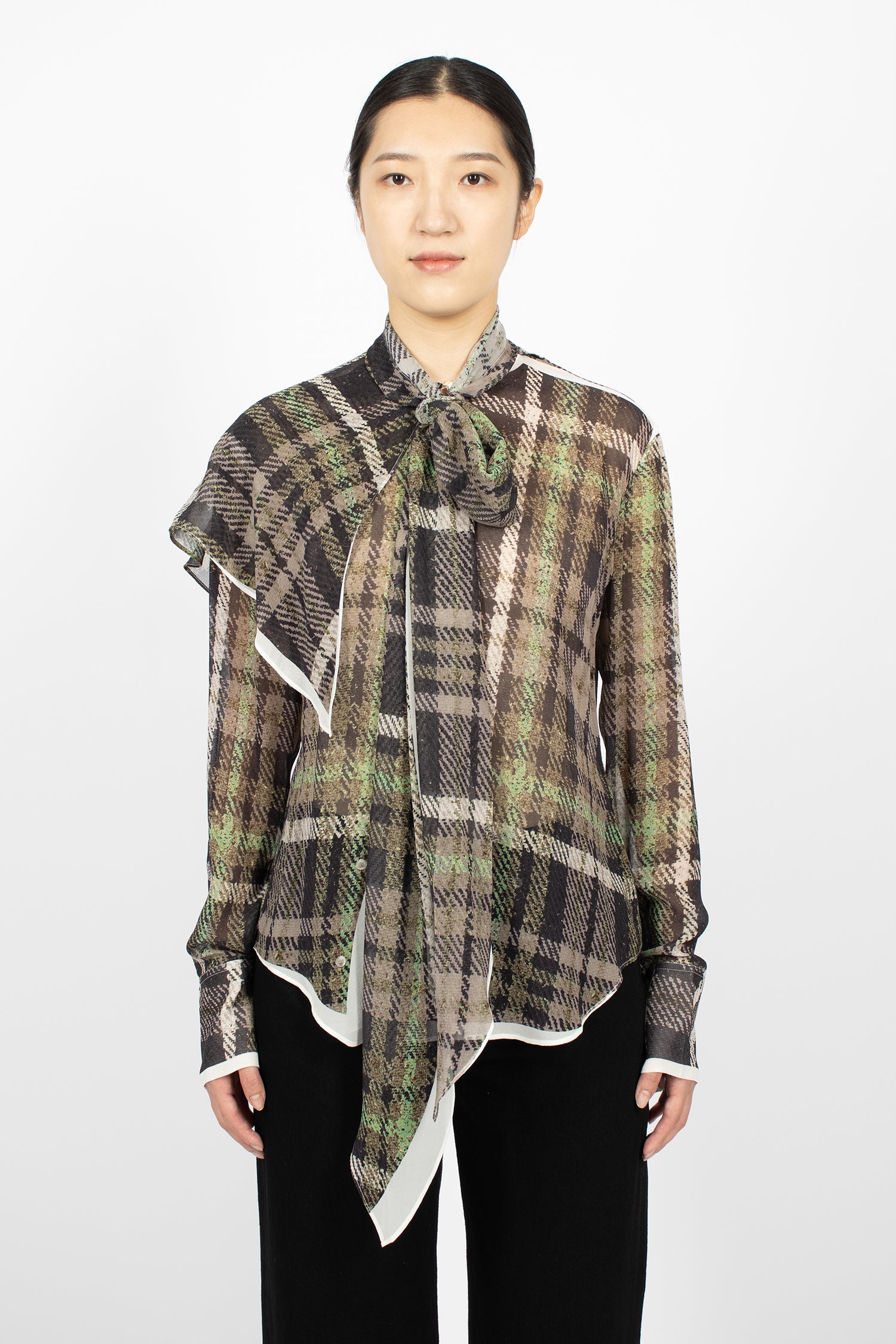 Printed Silk Blouse Green/Grey