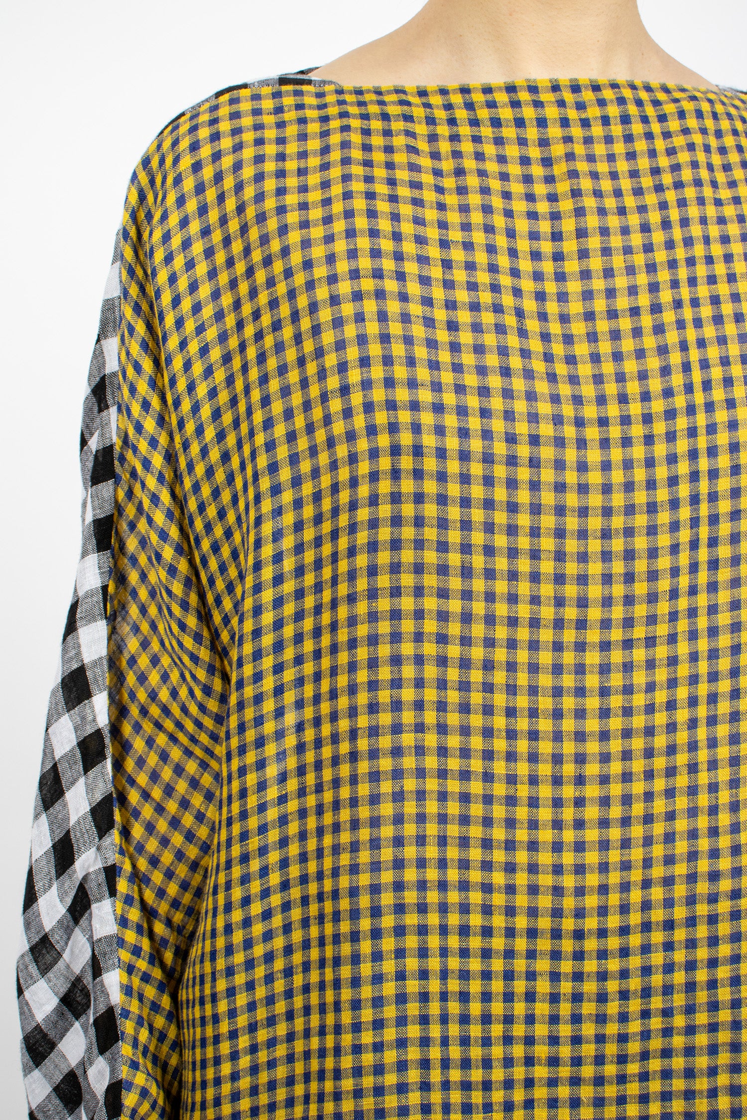 Two Tone Boatneck Blouse Check