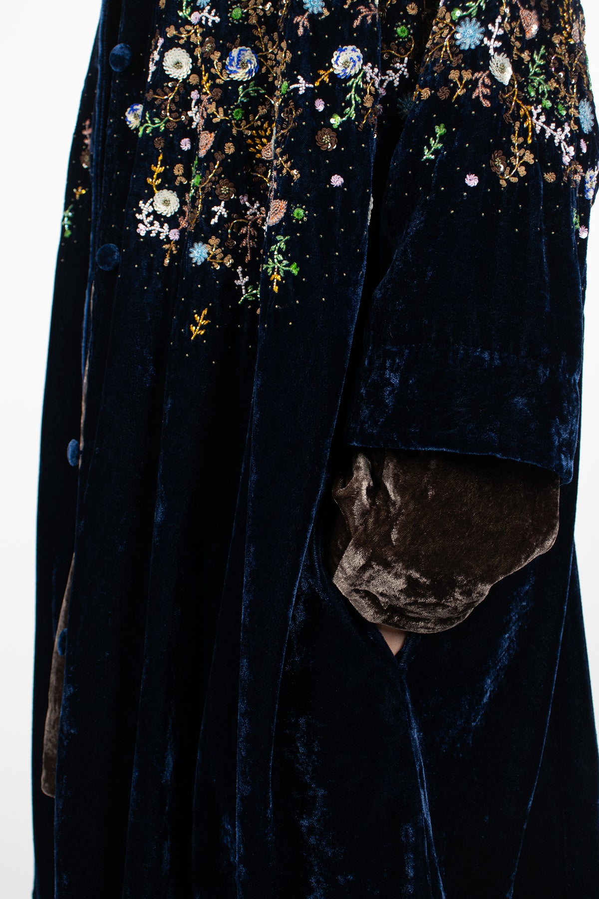 Garden Embroidery Loose Coat Tanzanite Velvet