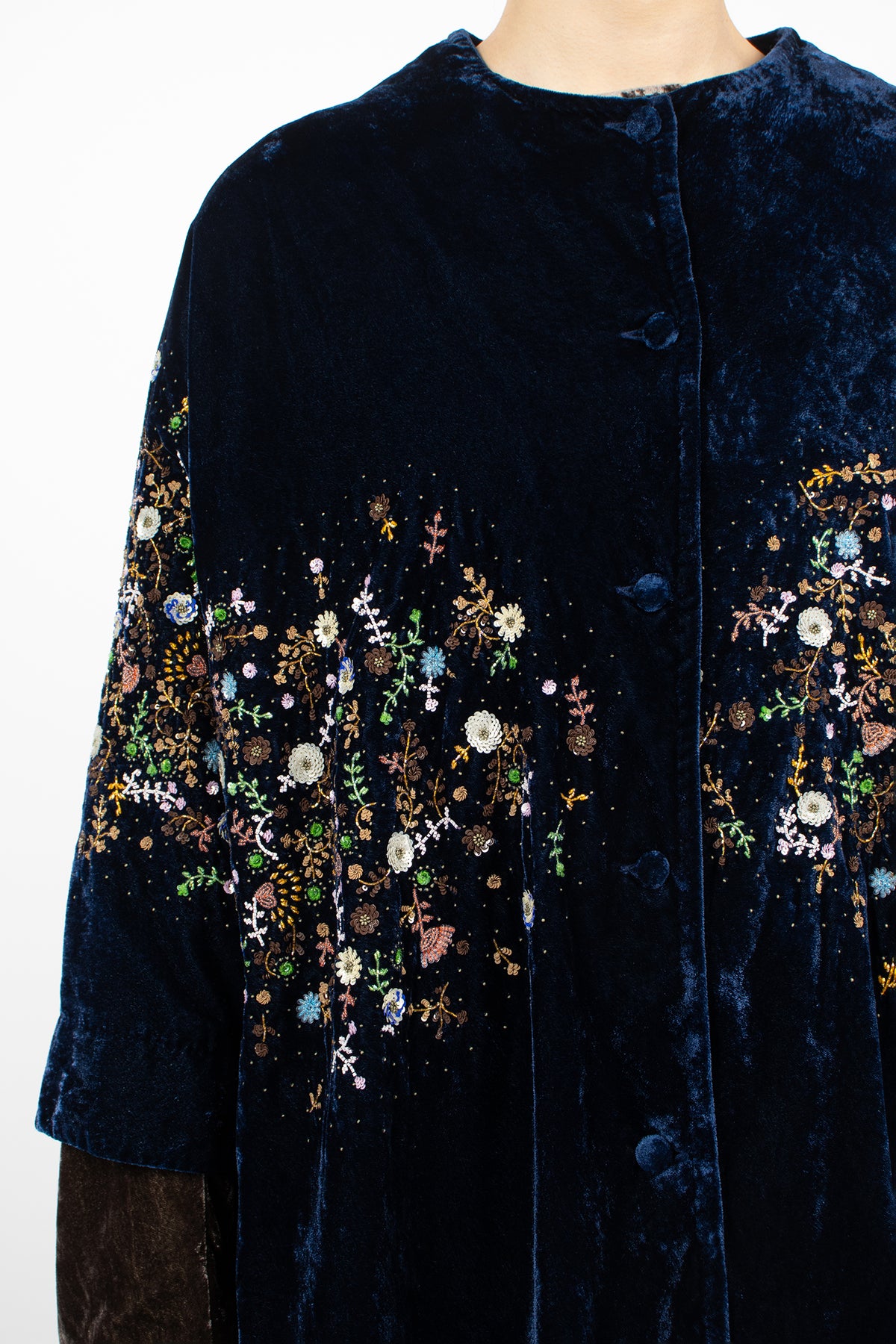 Garden Embroidery Loose Coat Tanzanite Velvet