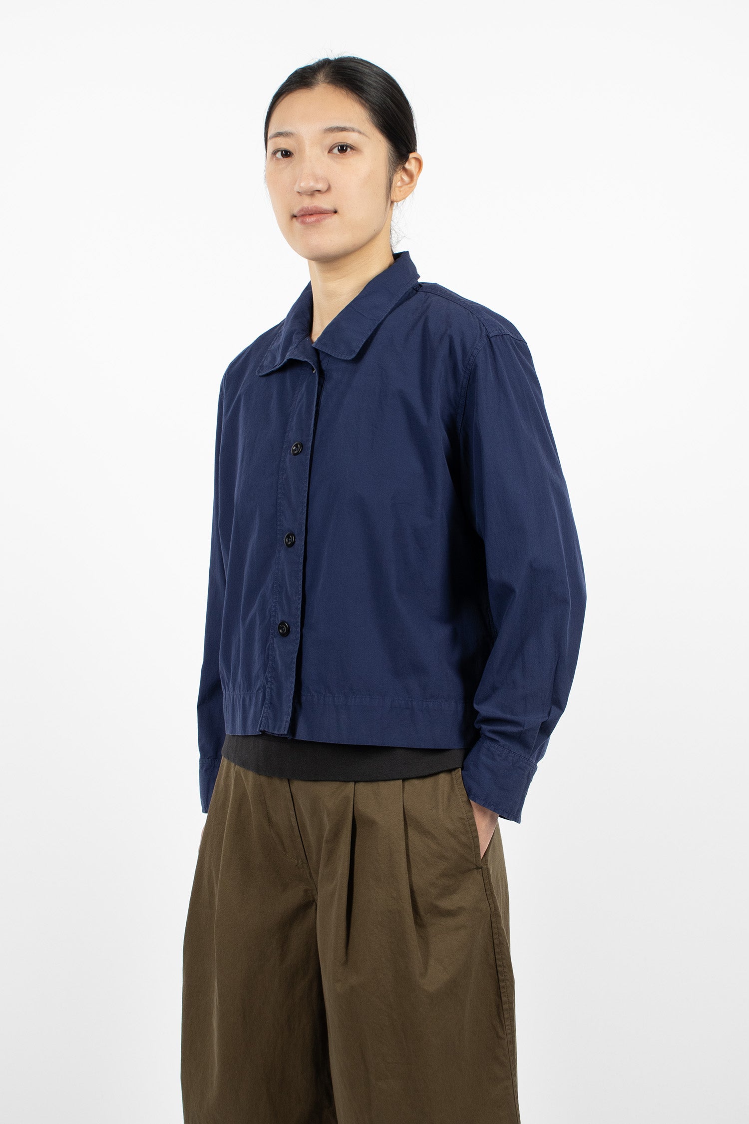 Asymmetric Round Collar Shirt Cobalt