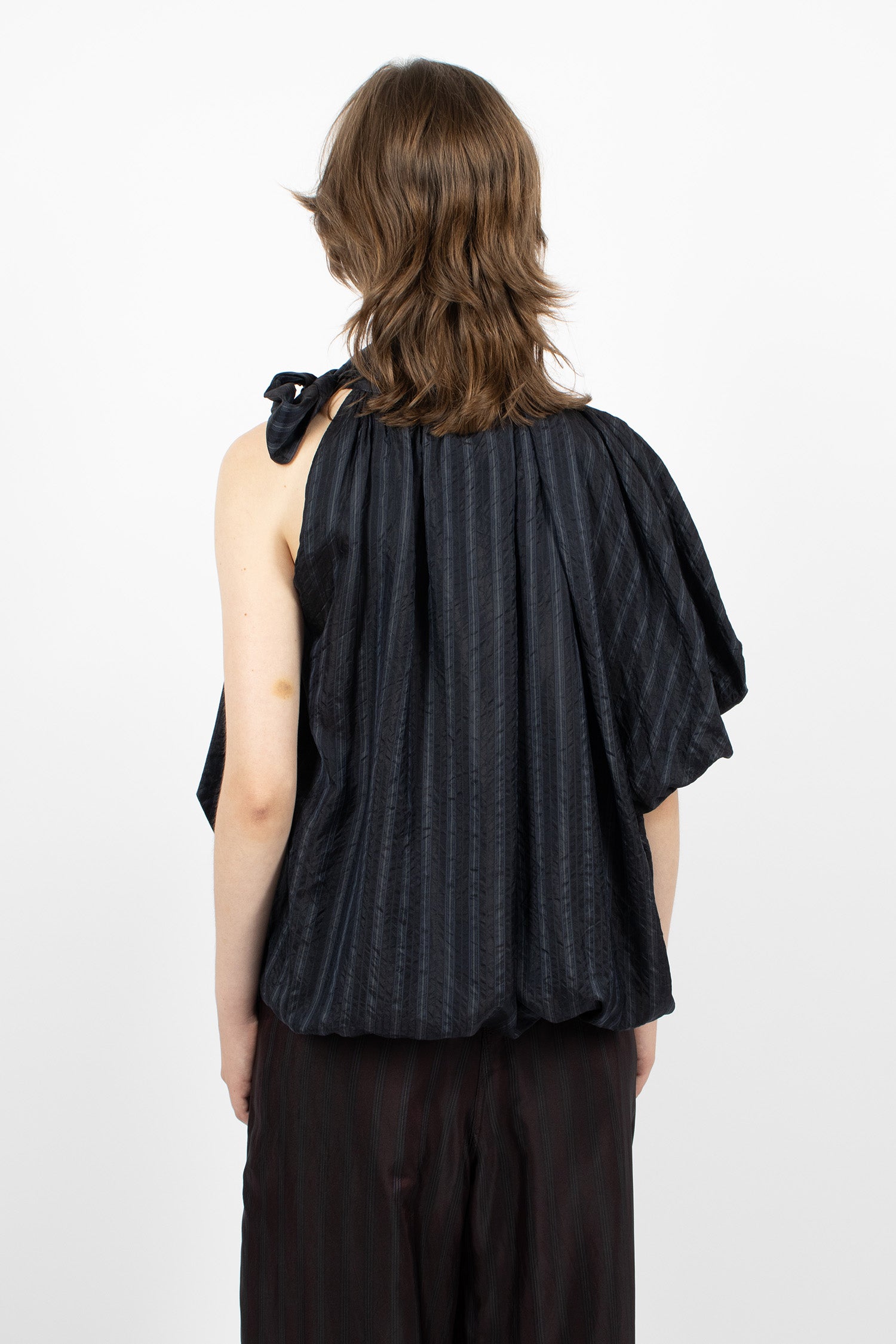 Asymmetrical Pleated Blouse Navy