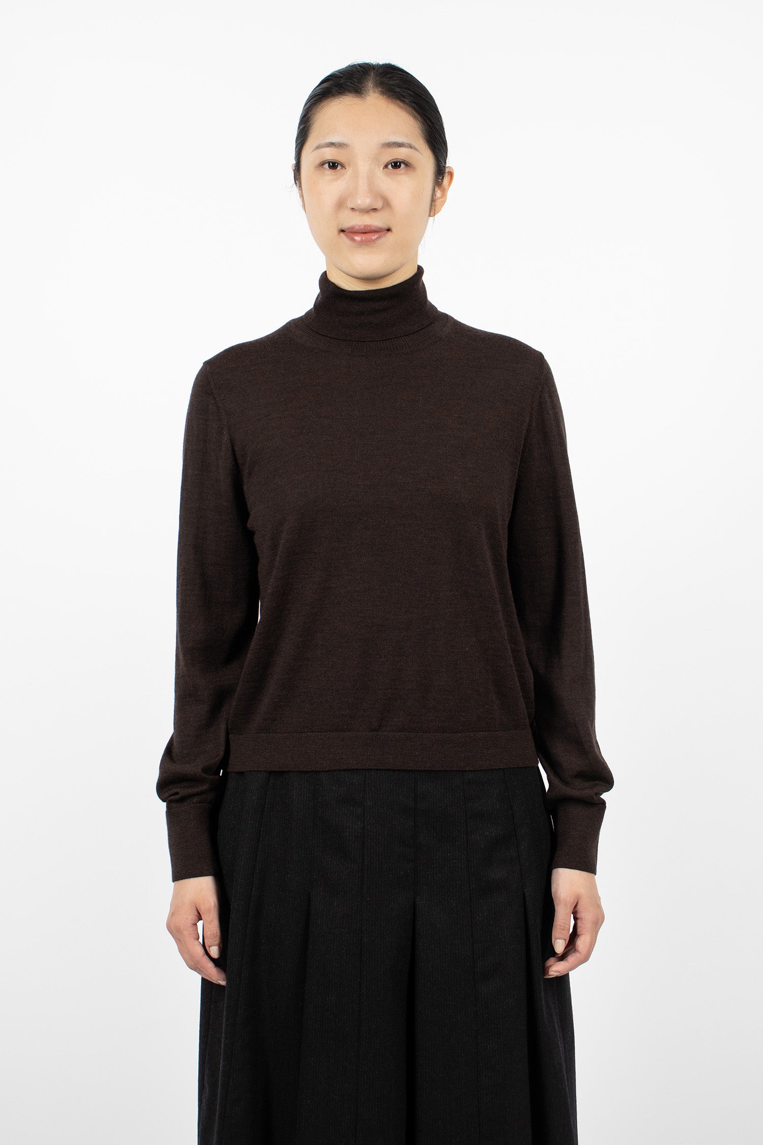 Fine Gauge Roll Neck Top Dark Brown