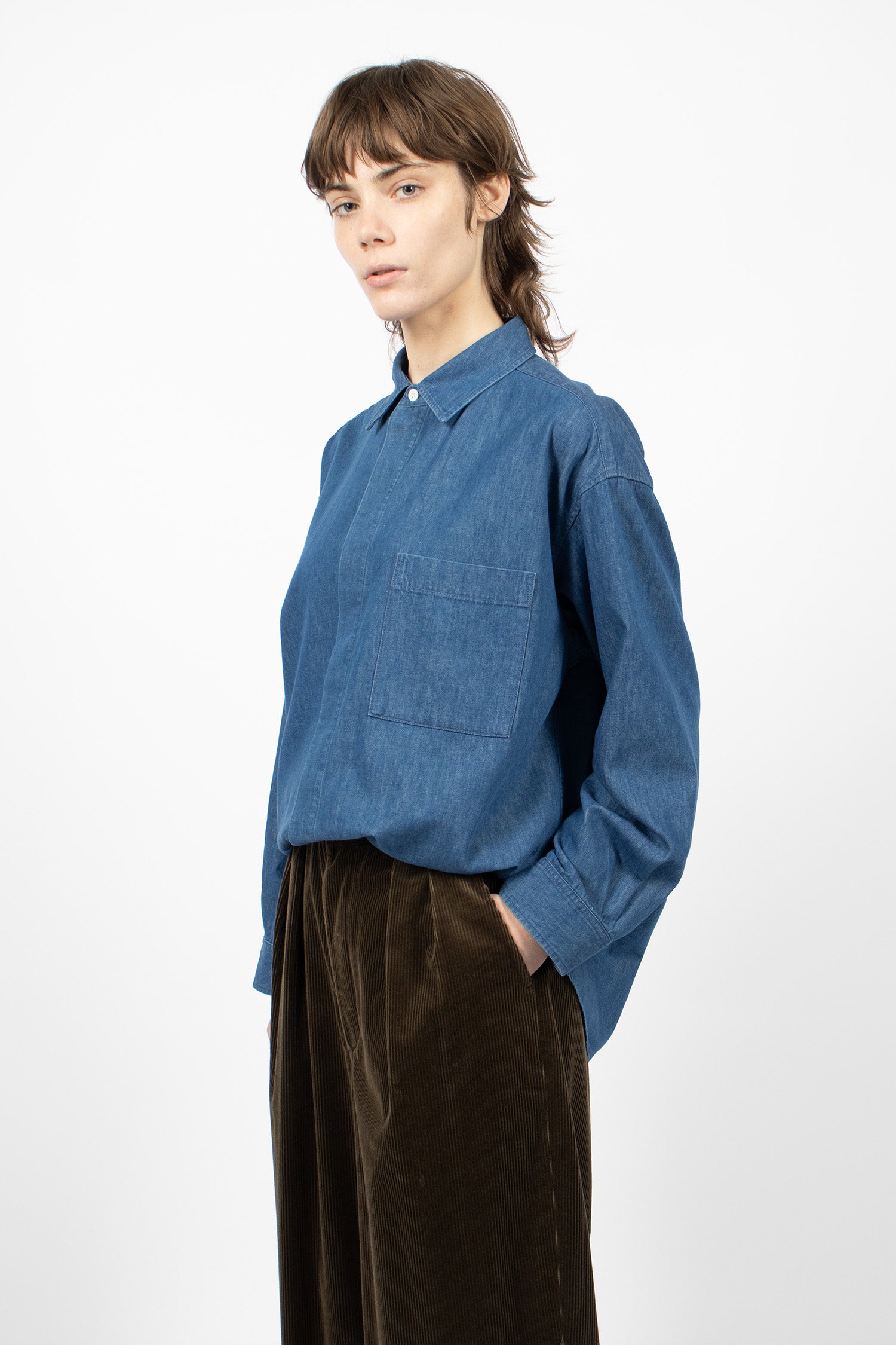 Bio Washed Baggy Denim Shirt Blue