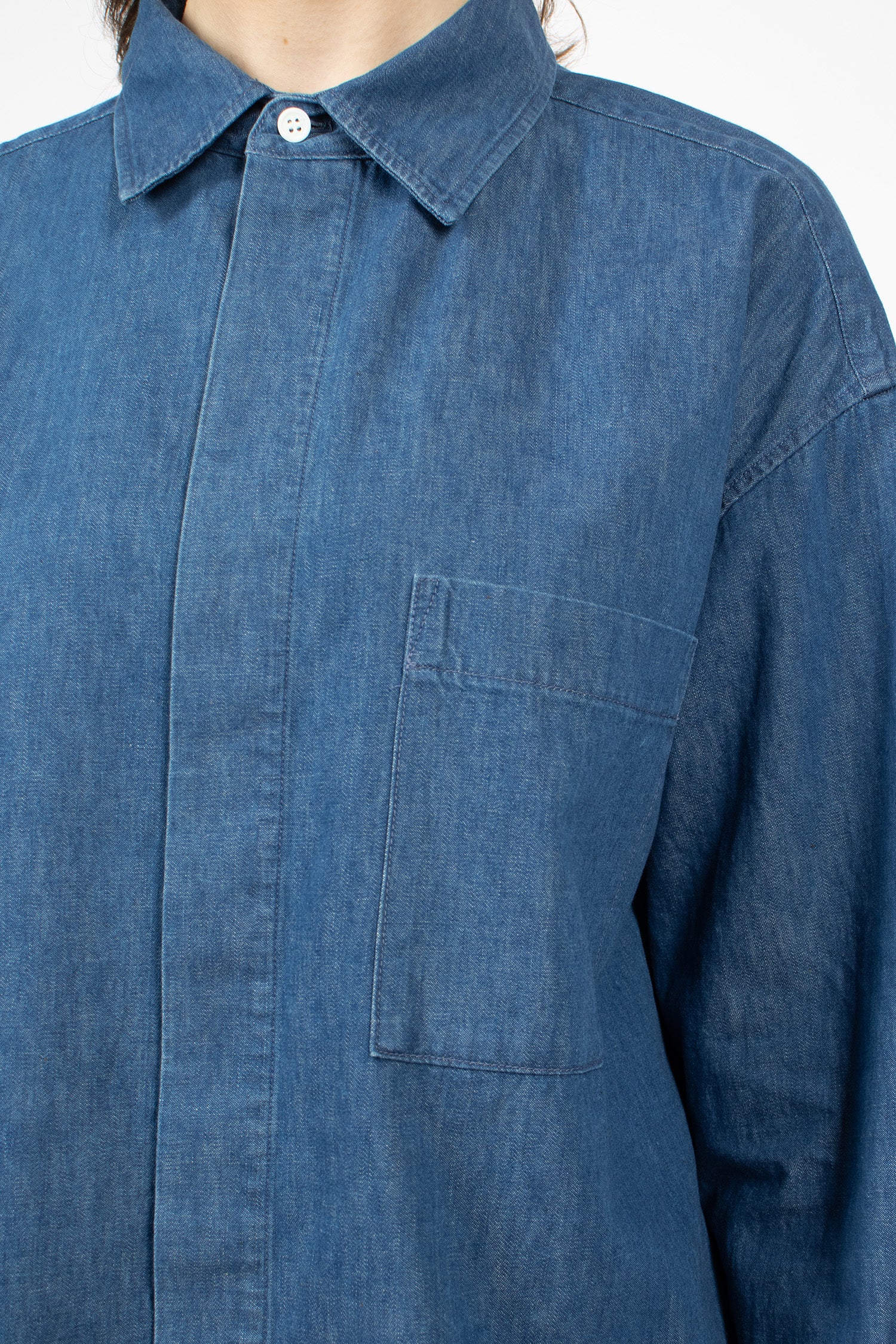 Bio Washed Baggy Denim Shirt Blue