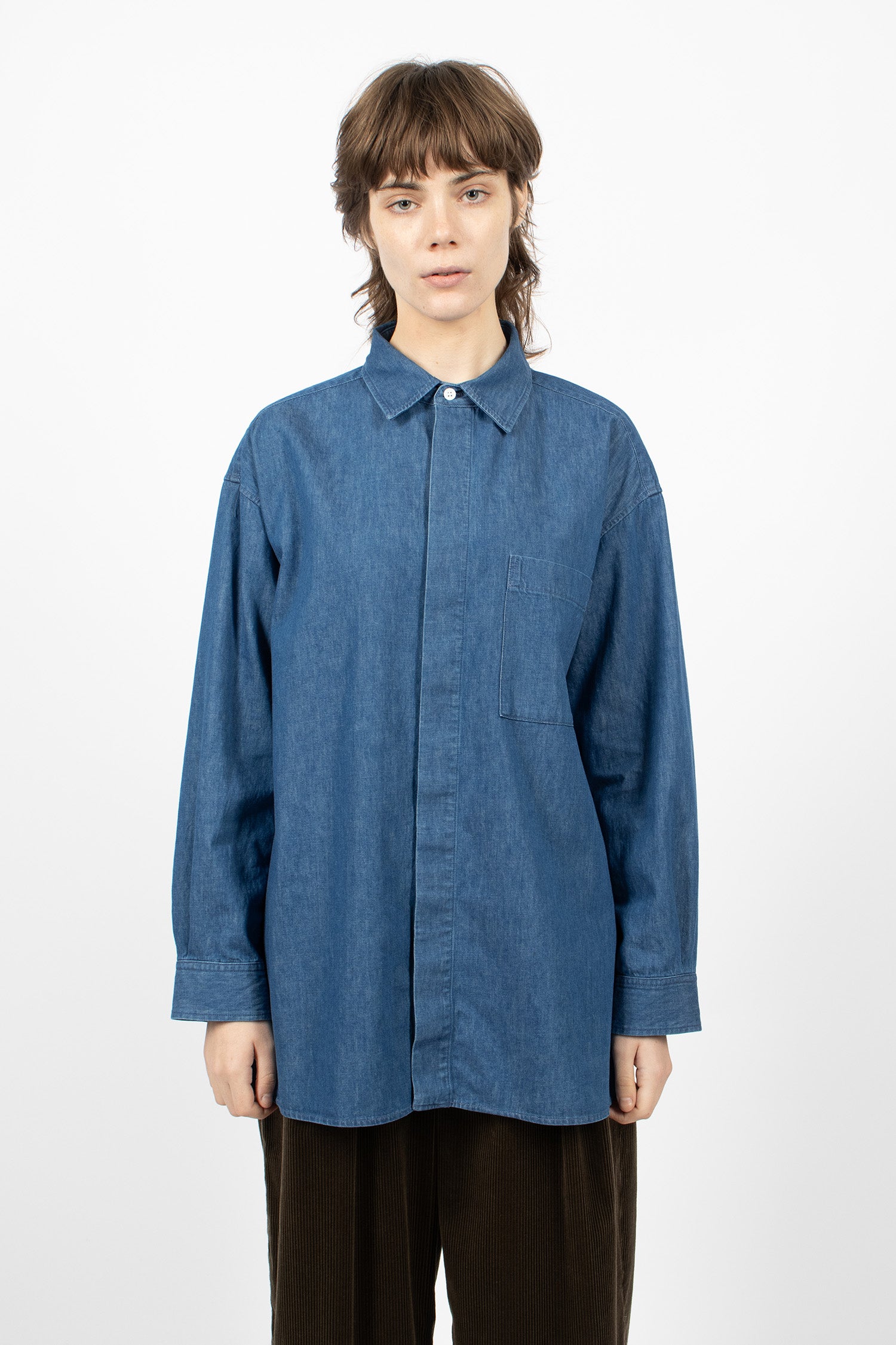 Bio Washed Baggy Denim Shirt Blue