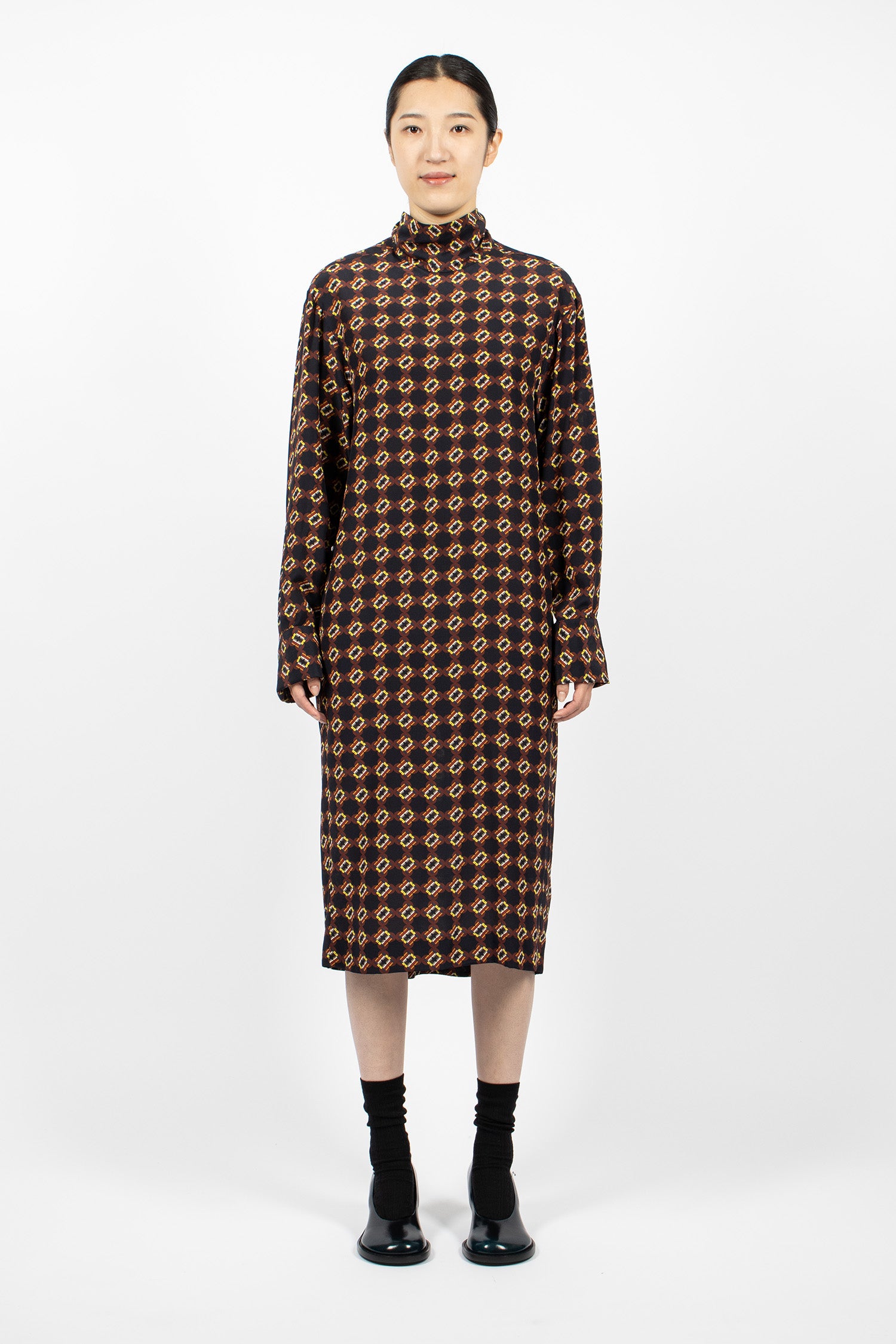 Draped Printed Dress Navy