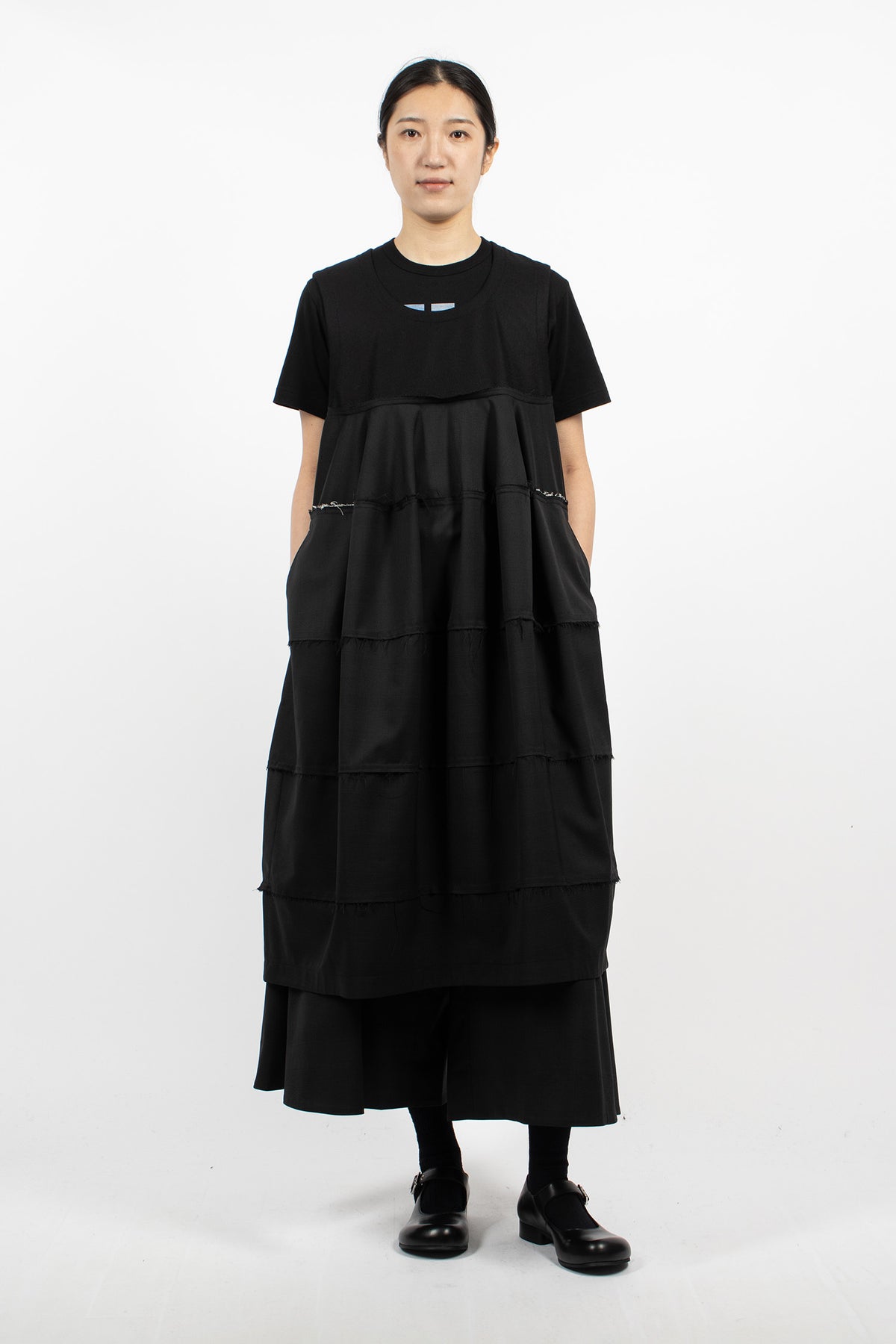 J-Skirt Frayed Hem Dress Black