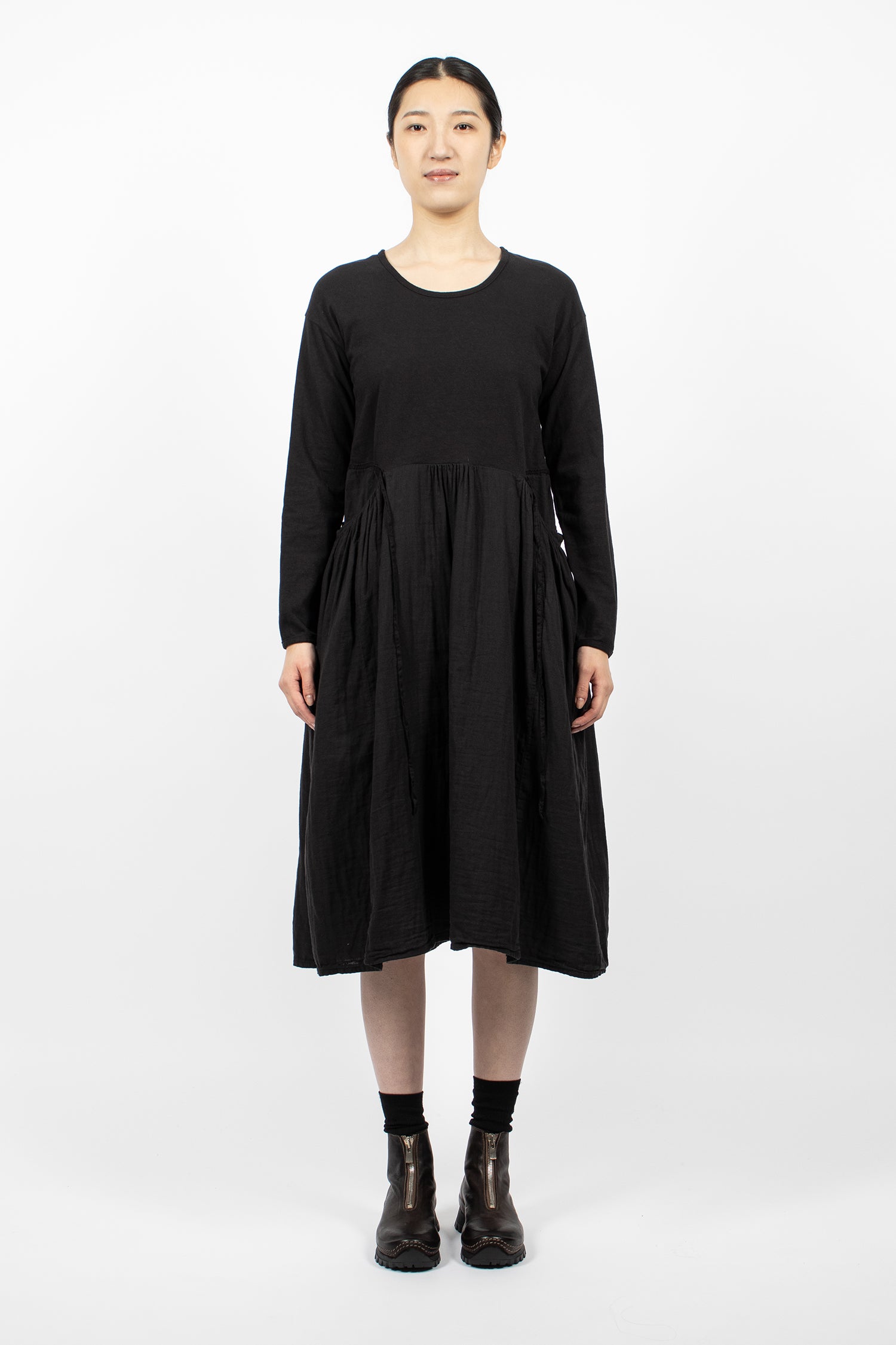 Jersey x Double Gauze Butter Dress Black