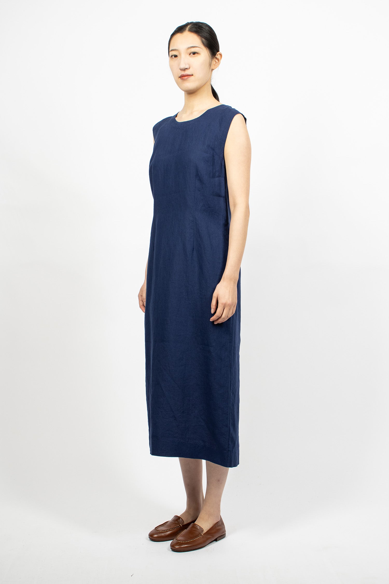 Back Button Dress Deep Blue