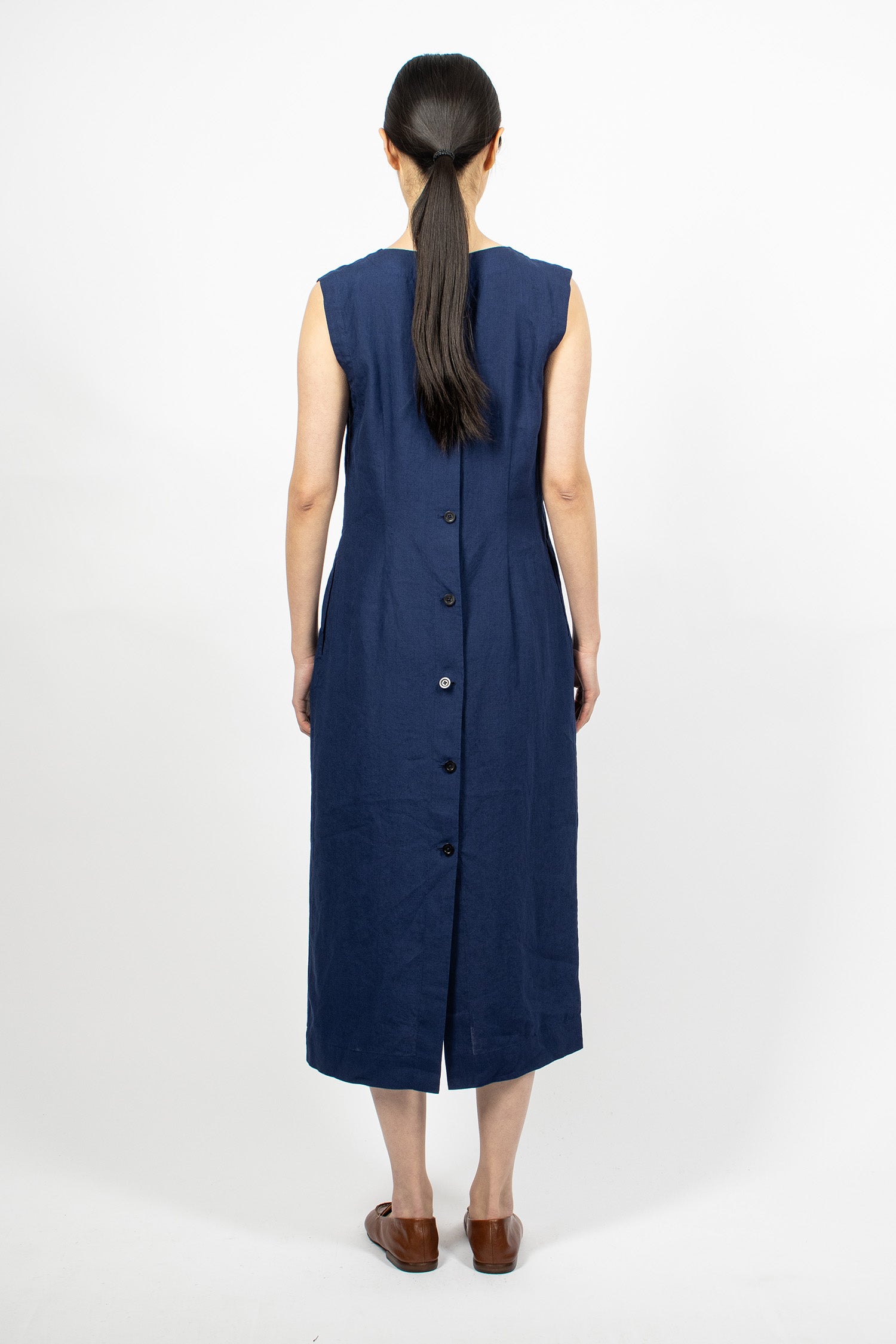Back Button Dress Deep Blue