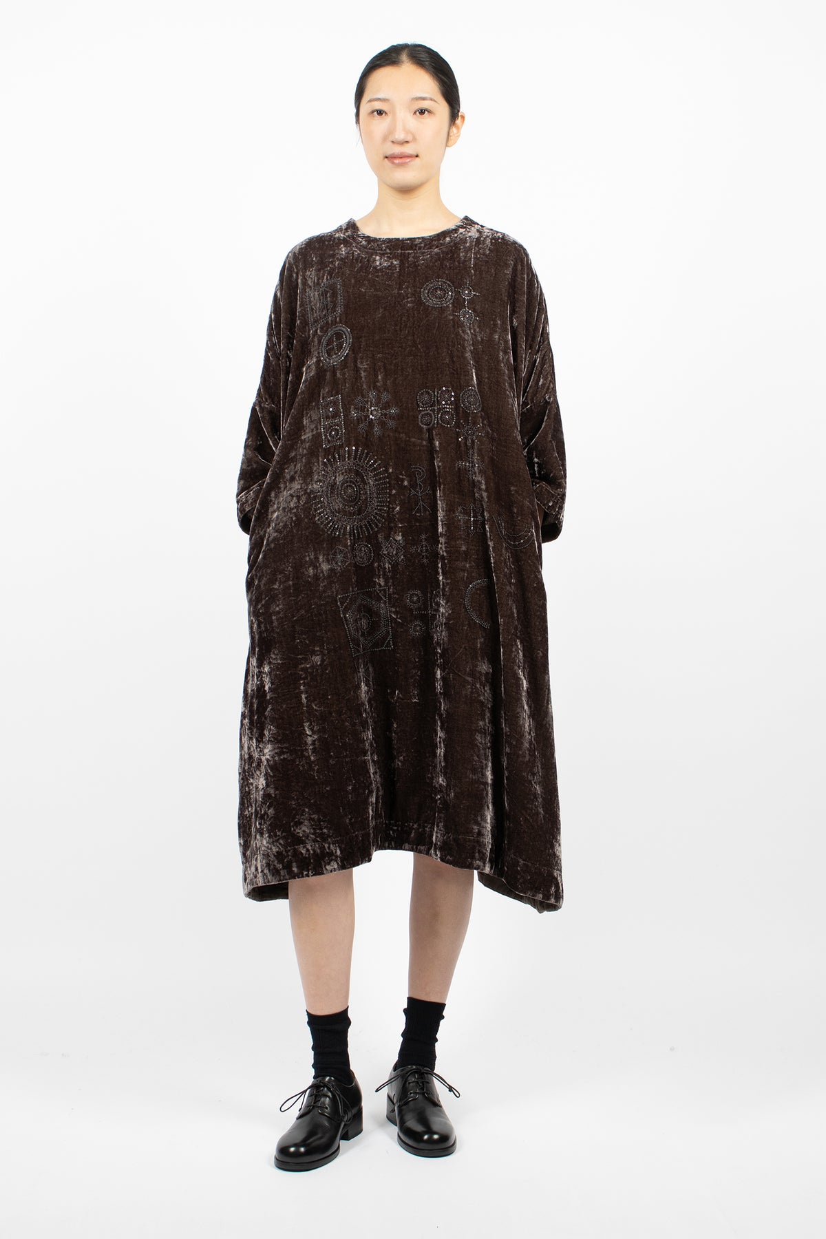 Root Blocks Beaded Dress Smoky Quartz Velvet