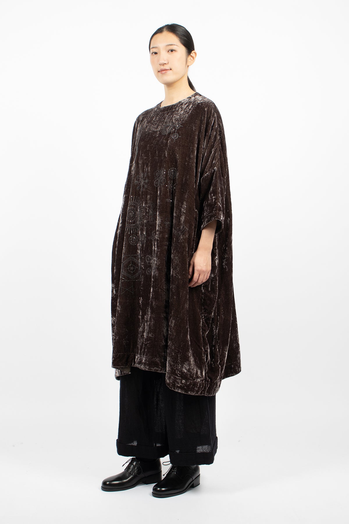 Root Blocks Beaded Dress Smoky Quartz Velvet
