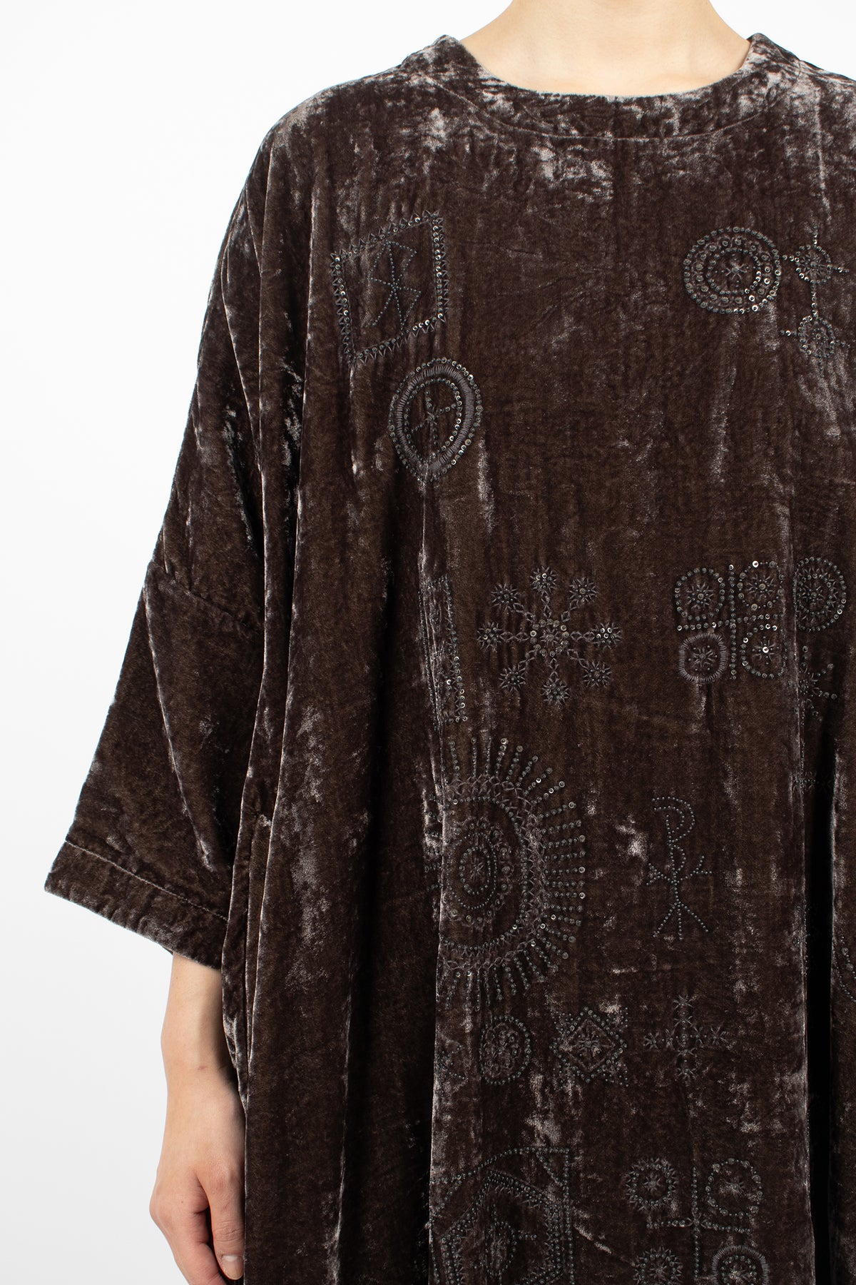 Root Blocks Beaded Dress Smoky Quartz Velvet