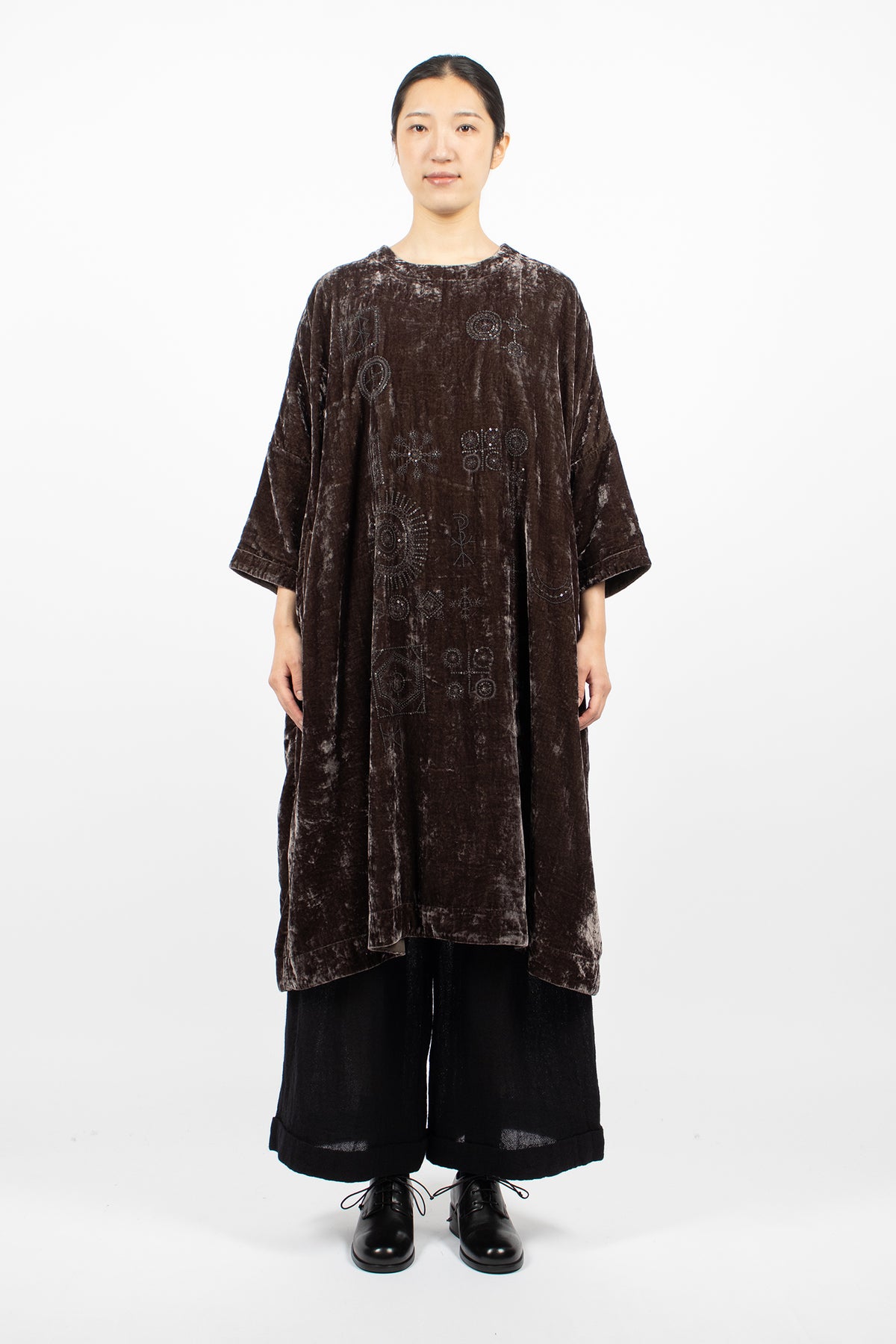 Root Blocks Beaded Dress Smoky Quartz Velvet