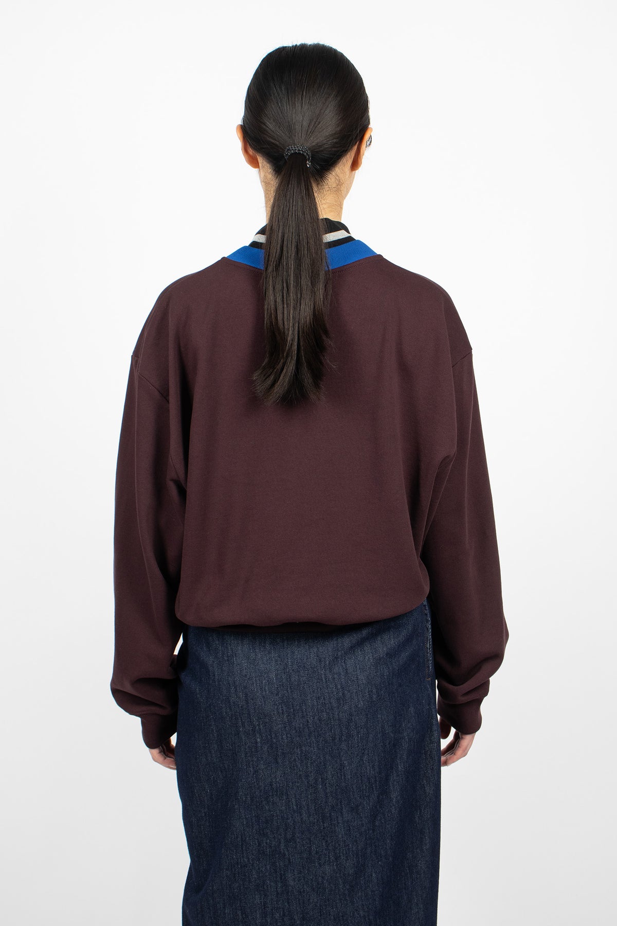 Contrast V-Neck Sweatshirt Burgundy