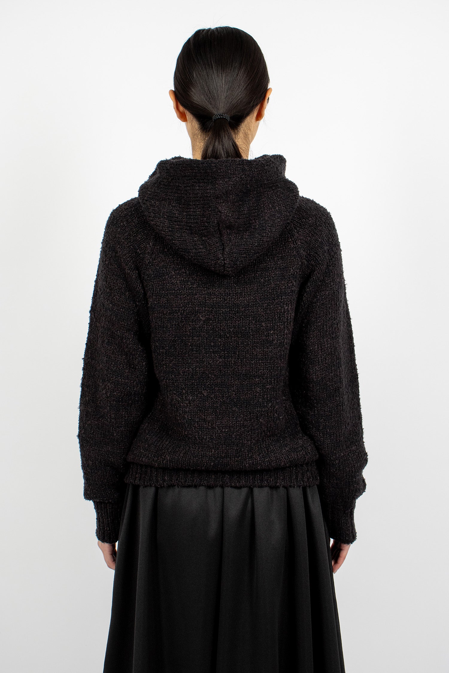 Raglan Knit Hoodie Black