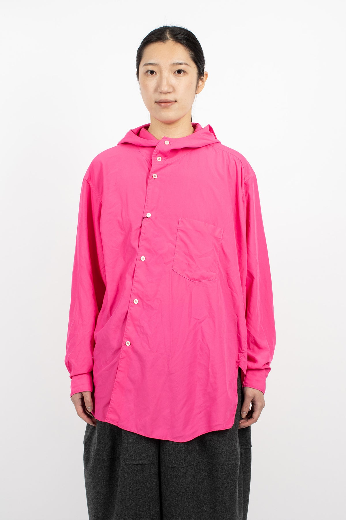 Asymmetrical Hooded Blouse Pink