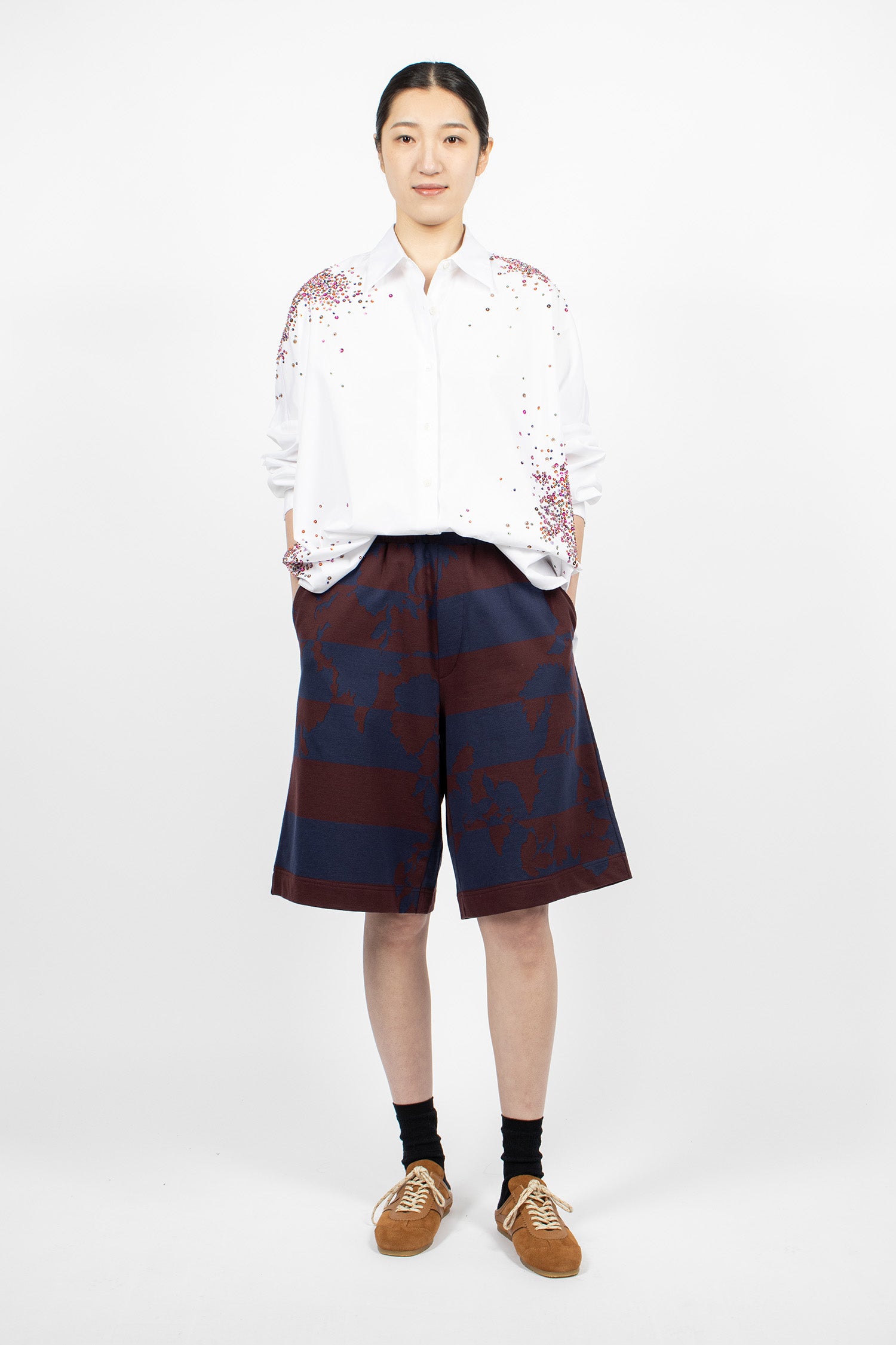 Wide Leg Sweat Shorts Burgundy