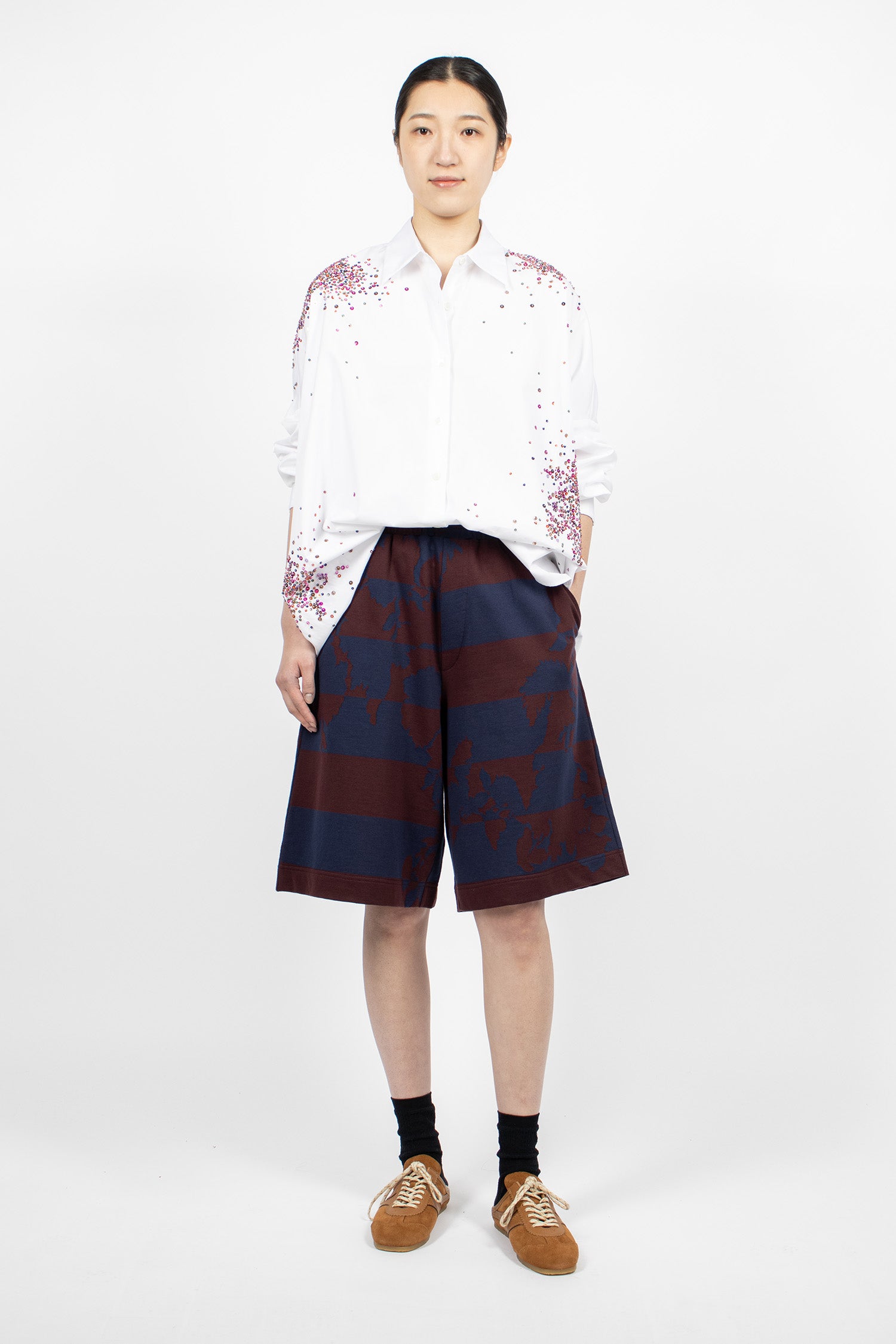 Wide Leg Sweat Shorts Burgundy