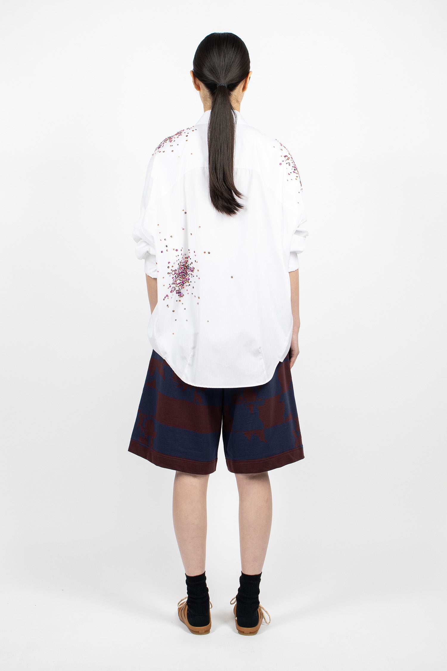 Wide Leg Sweat Shorts Burgundy