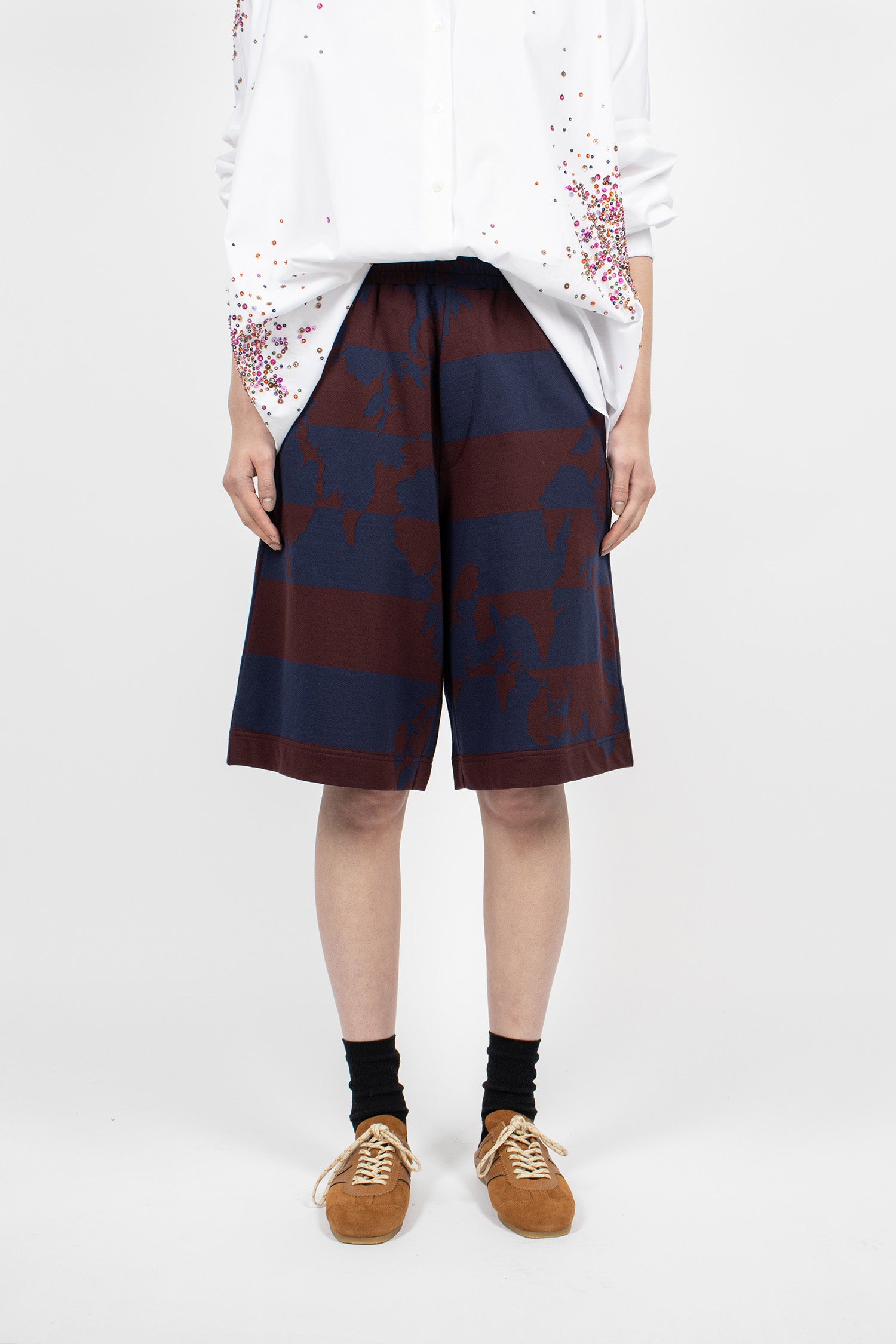 Wide Leg Sweat Shorts Burgundy