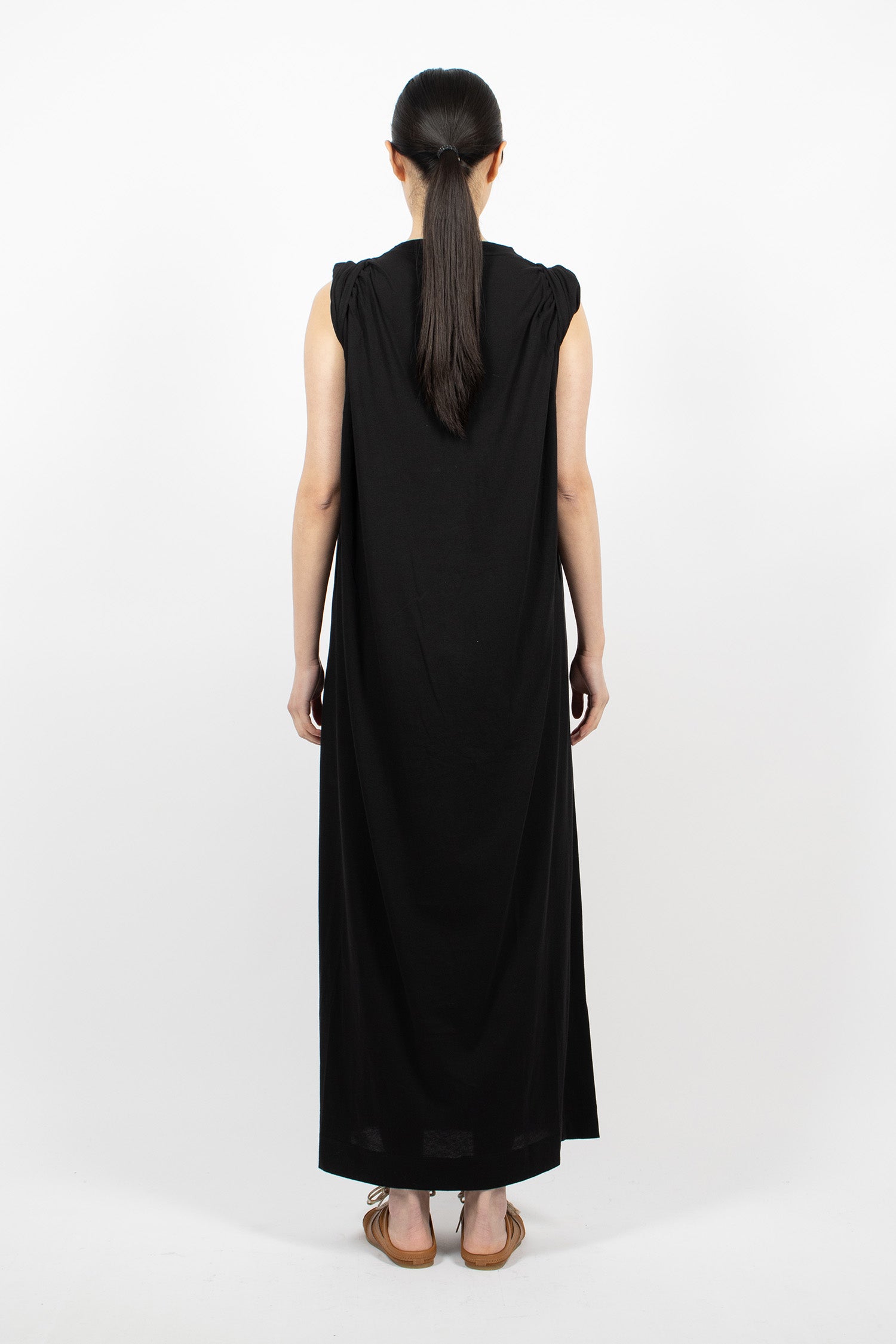 Sleeveless Twisted Jersey Long Dress Black