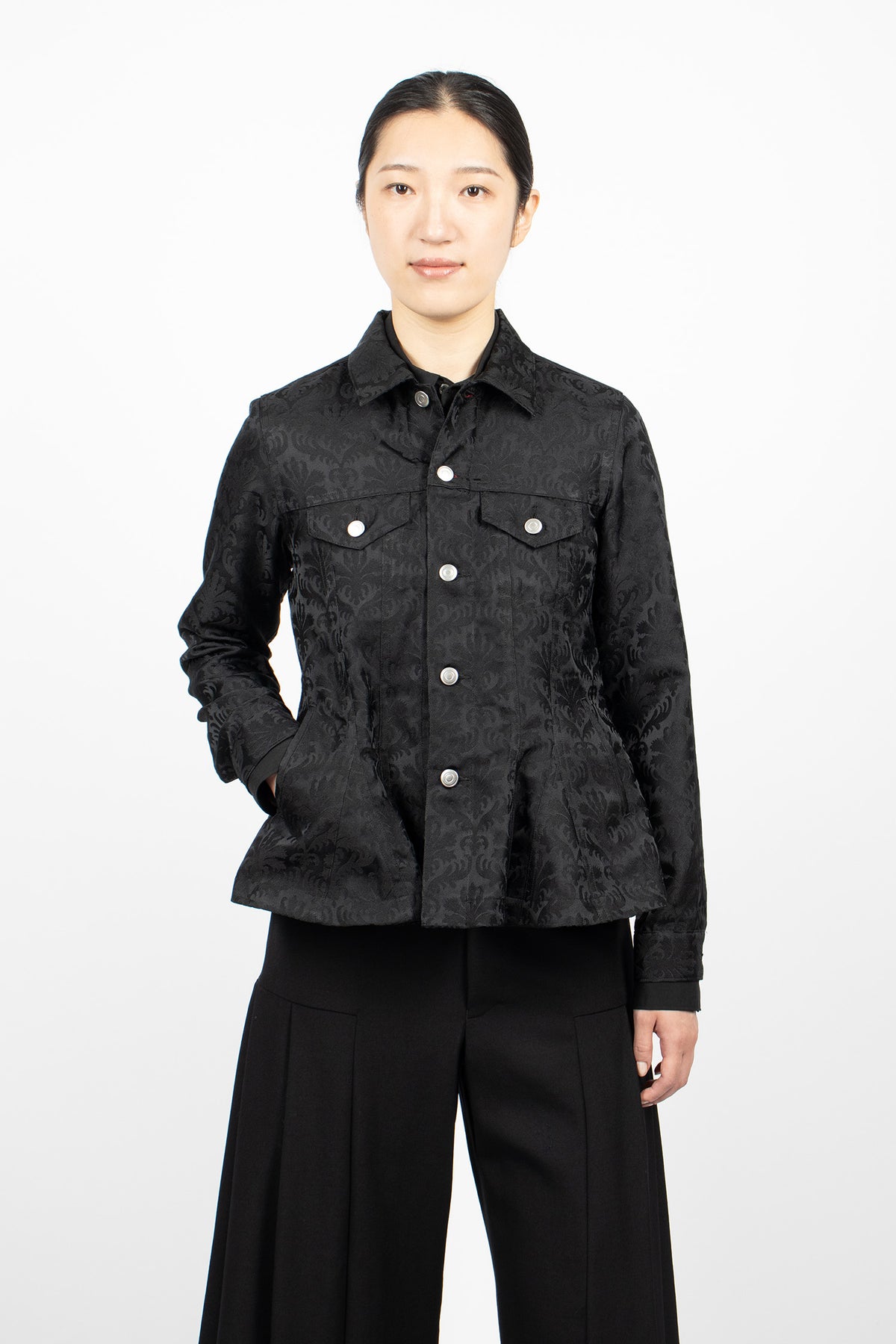 Peplum Jacquard Jacket Black