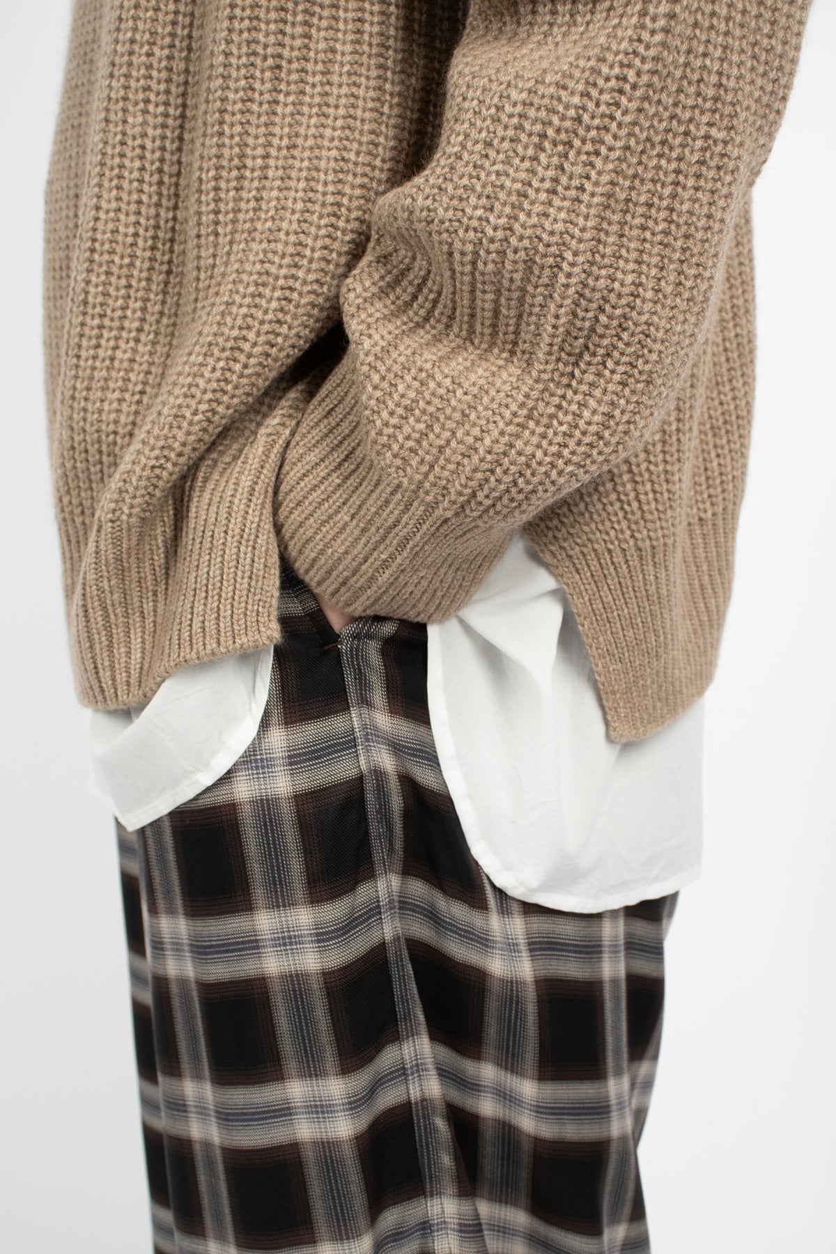 Rib Stitch Neck Big Pullover Natural