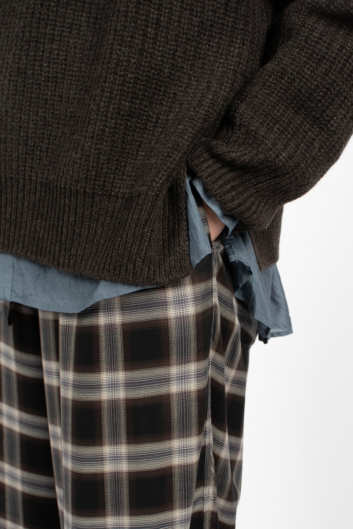 Rib Stitch Neck Big Pullover Heather Brown