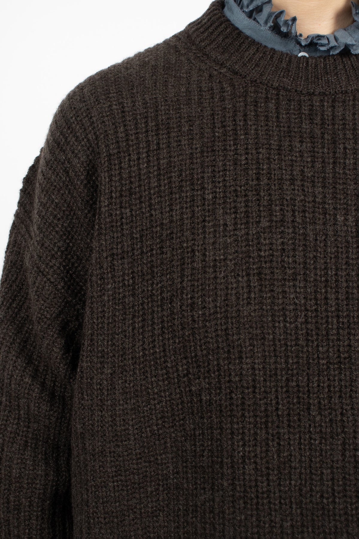 Rib Stitch Neck Big Pullover Heather Brown