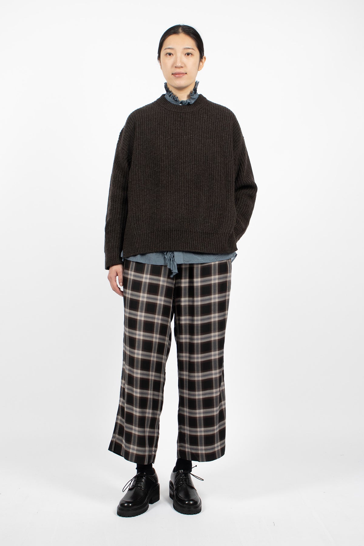 Rib Stitch Neck Big Pullover Heather Brown